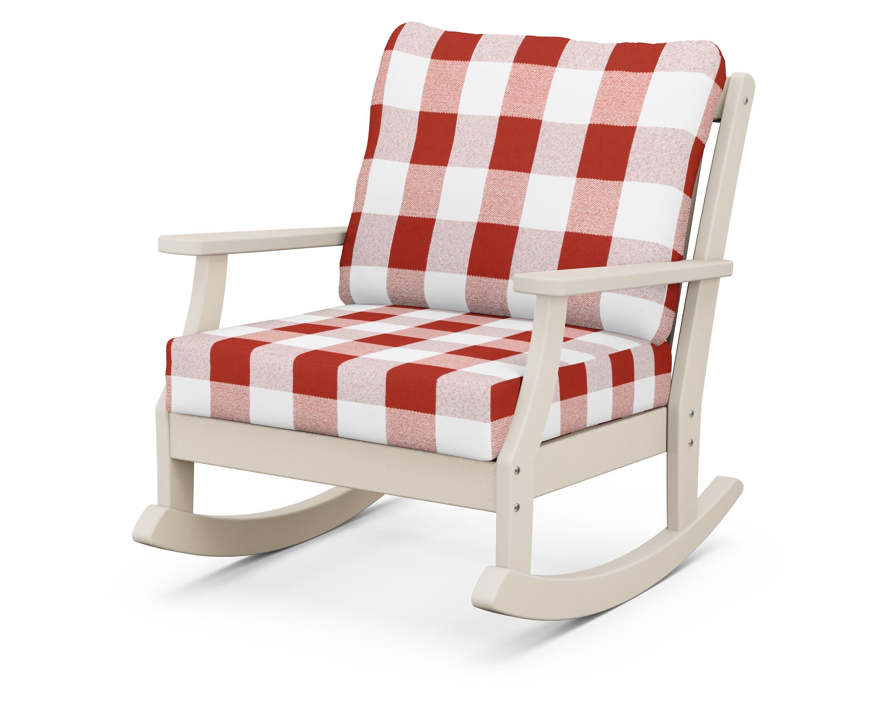 POLYWOOD® Braxton Deep Seating Rocking Chair in Sand / Buffalo Plaid Crimson