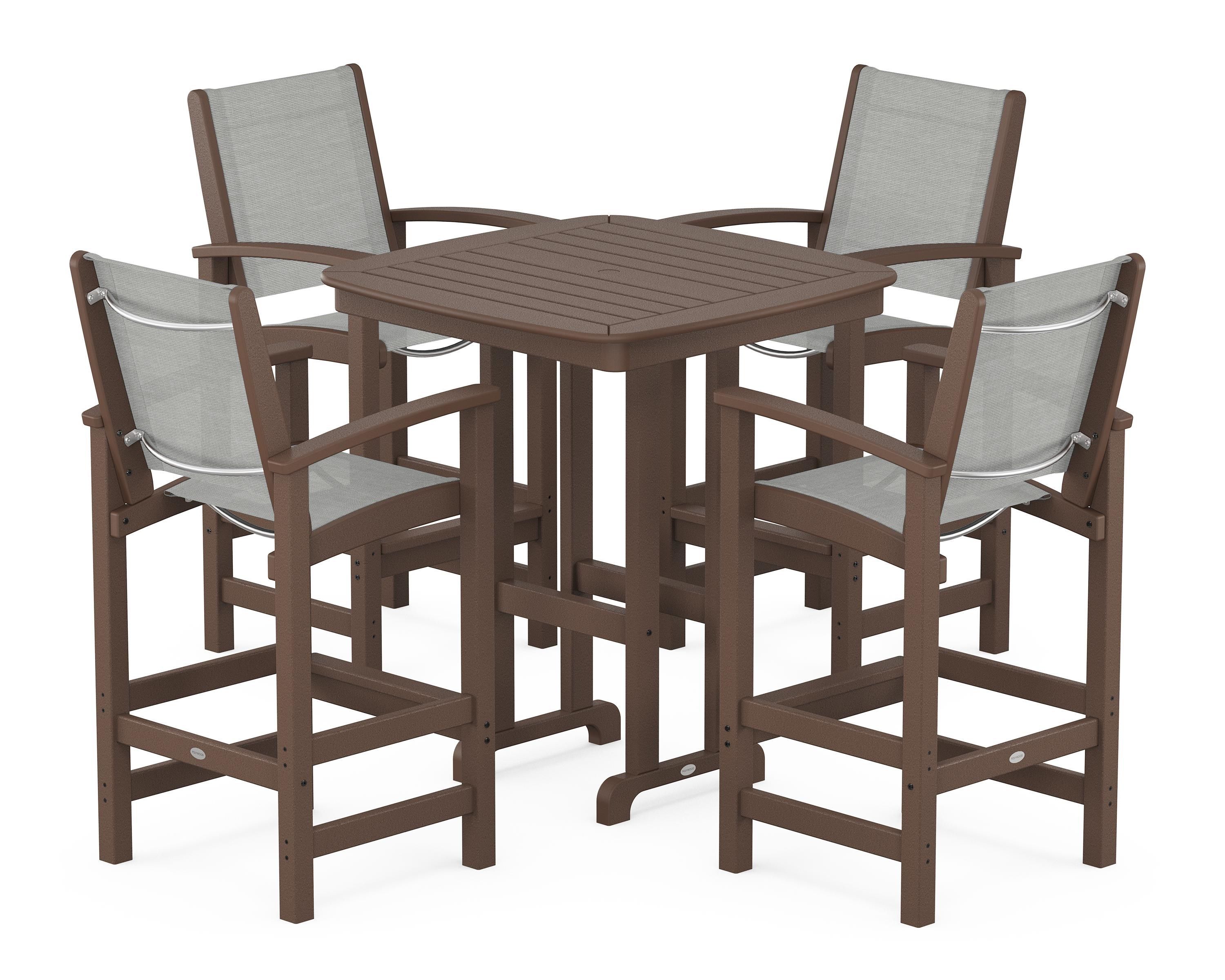 POLYWOOD® Coastal 5-Piece Bar Set in Mahogany / Metallic Sling
