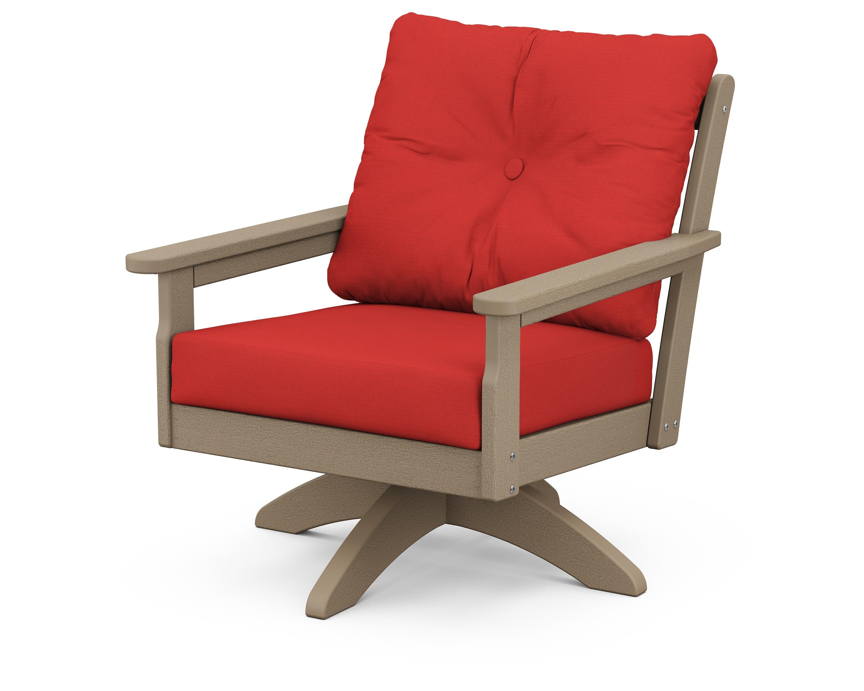 POLYWOOD® Vineyard Deep Seating Swivel Chair in Vintage Sahara / Crimson Linen