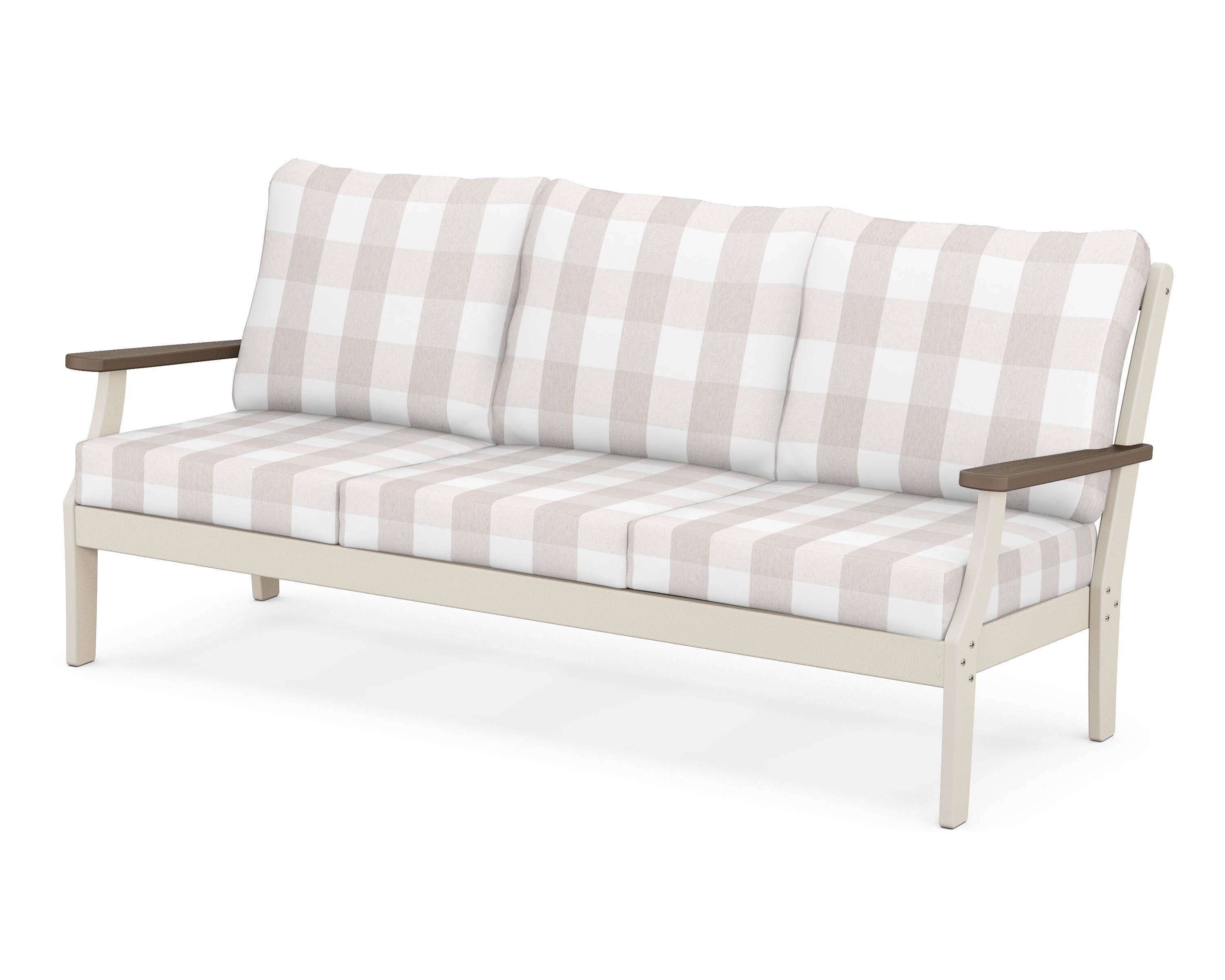 POLYWOOD® Braxton Deep Seating Sofa in Sand / Kona / Buffalo Plaid Dune Burlap