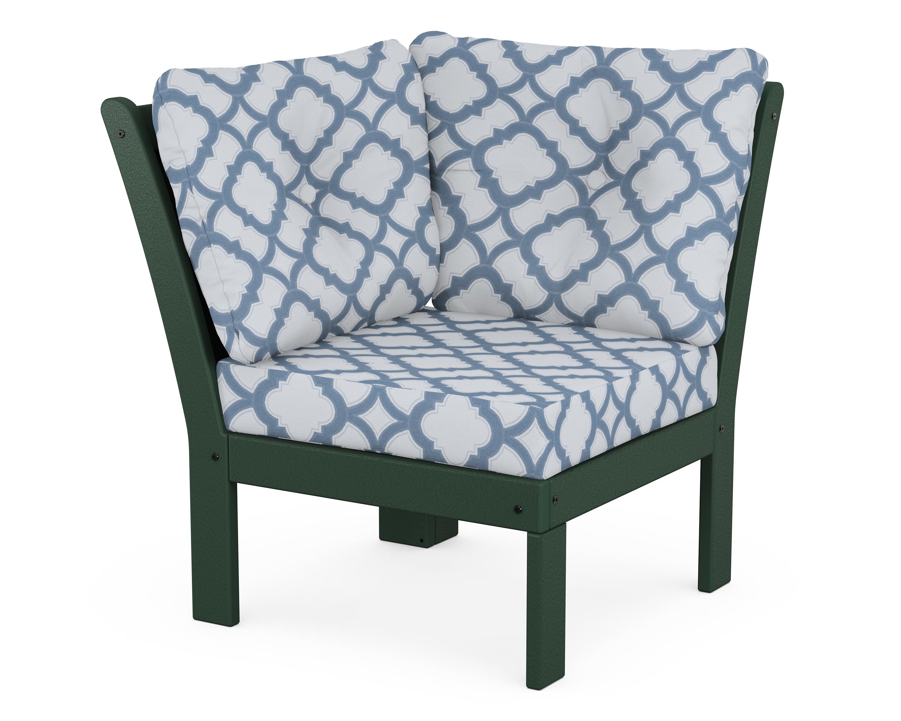 POLYWOOD® Vineyard Modular Corner Chair in Green / Trellis Sky Blue