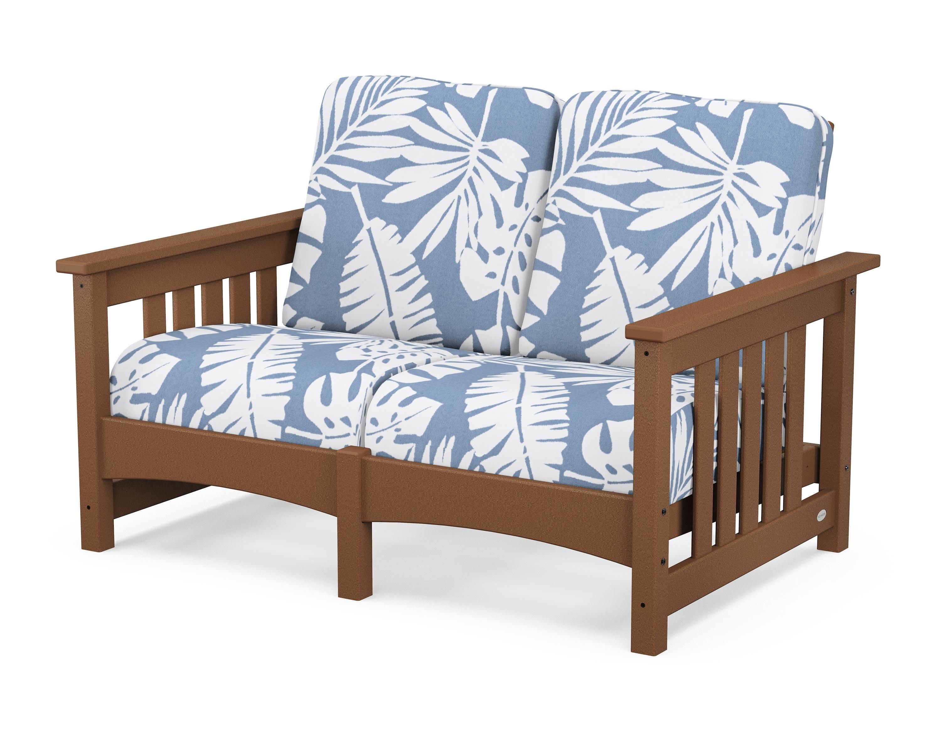 POLYWOOD® Club Mission Loveseat in Teak / Leaf Sky Blue