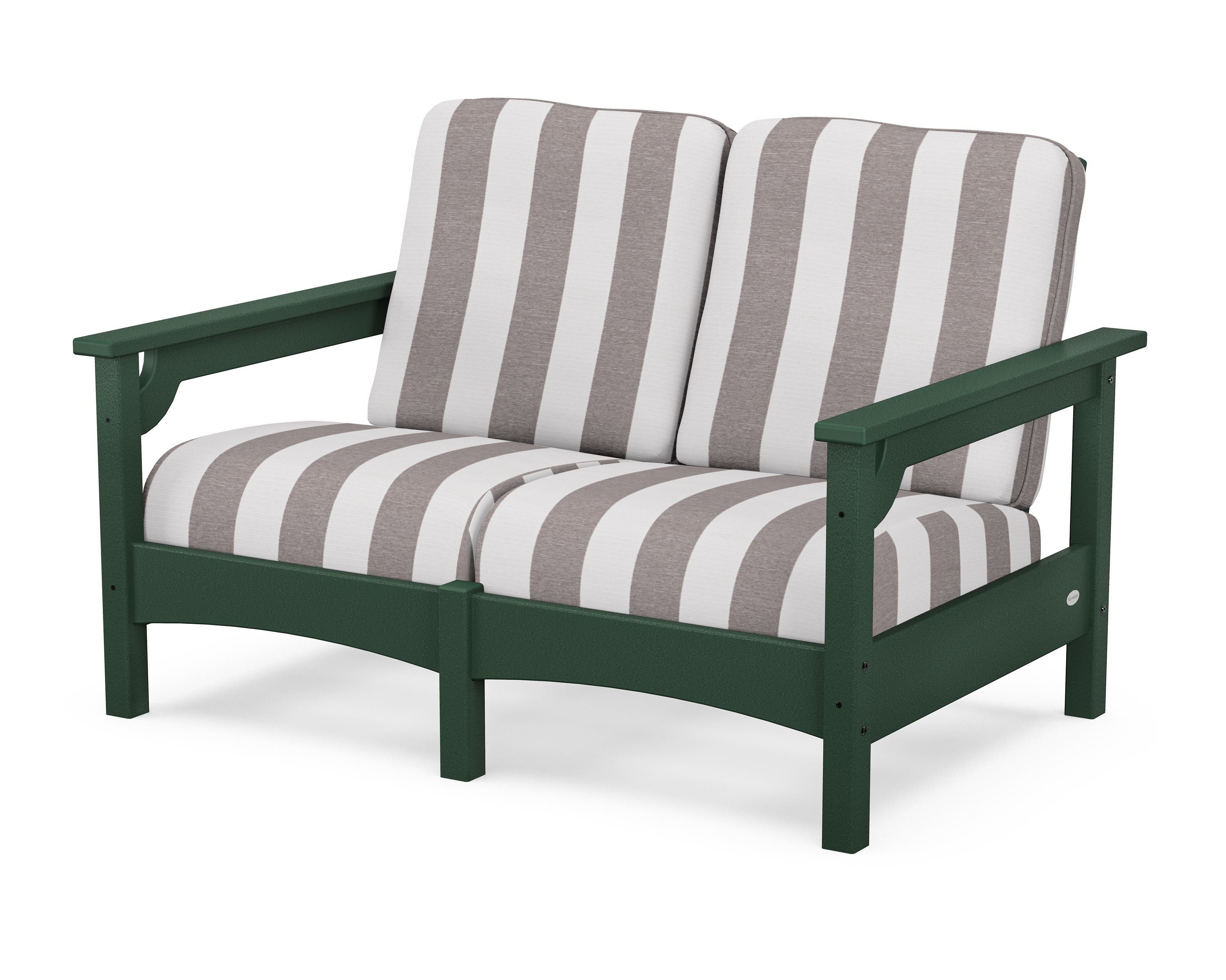 POLYWOOD® Club Loveseat in Green / Cabana Stripe Grey Mist