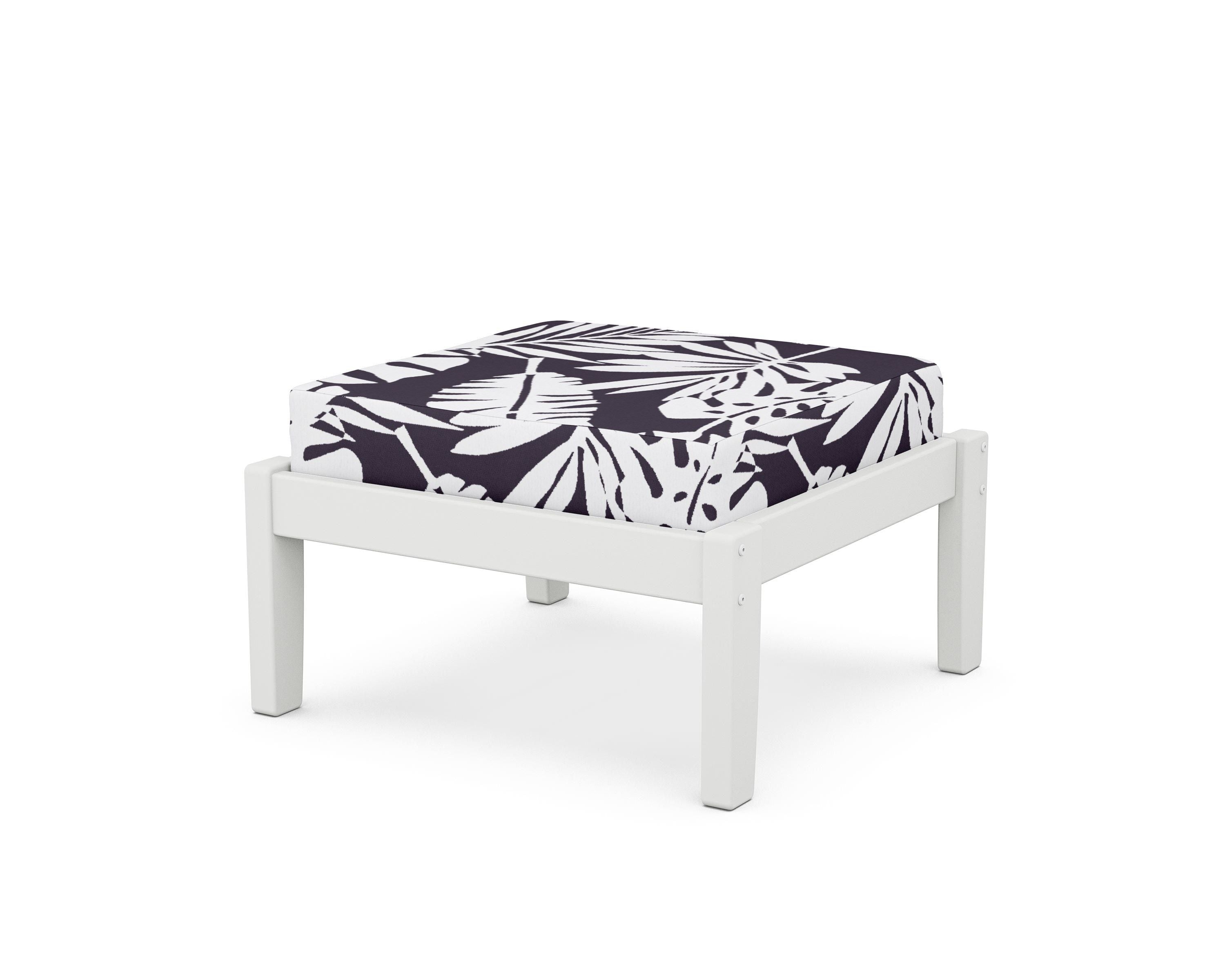 Unbranded Deep Seating Ottoman in White / Leaf Navy