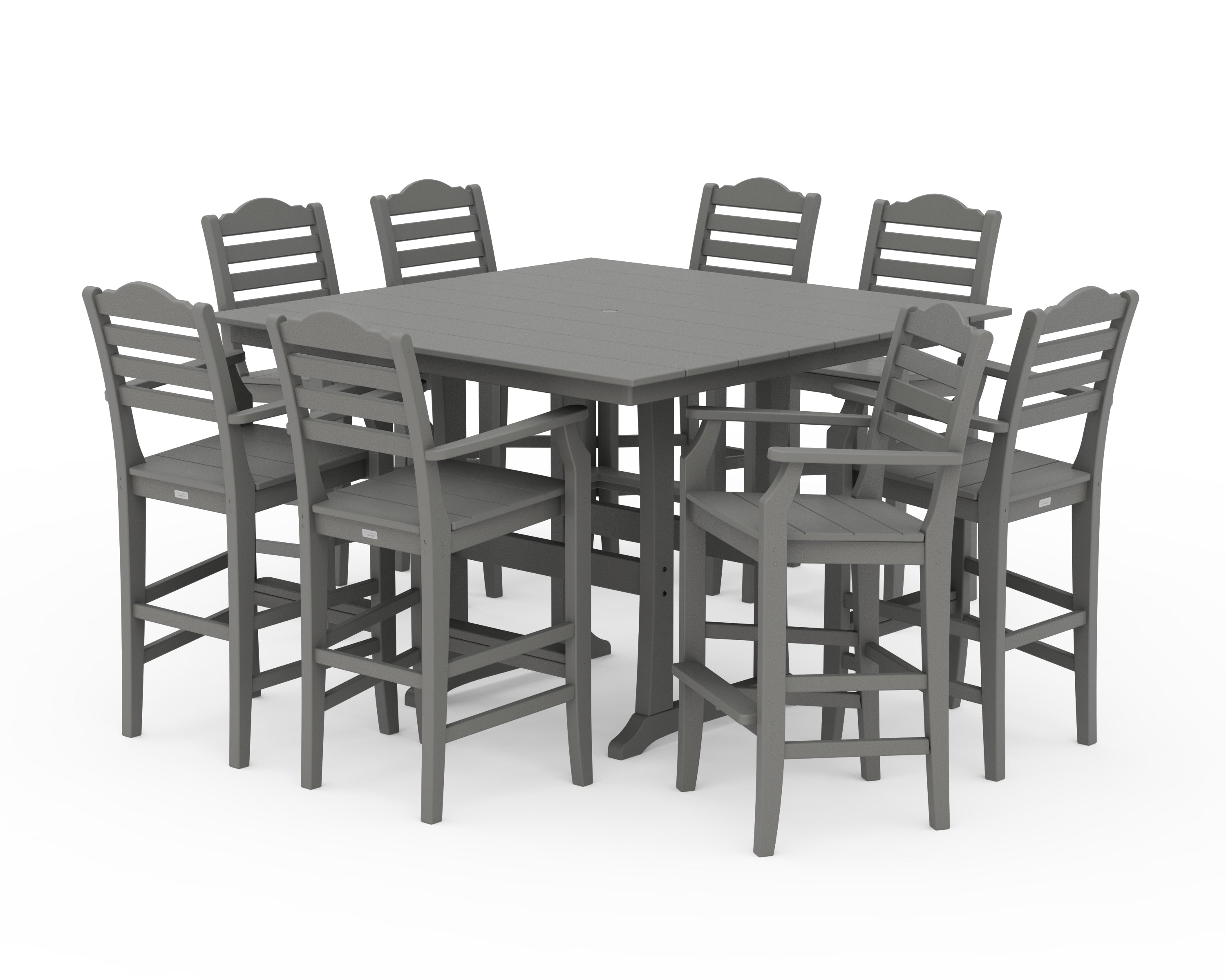Draper James™ by POLYWOOD® Savannah 9-Piece Square Farmhouse Bar Set with Trestle Legs in Slate Grey