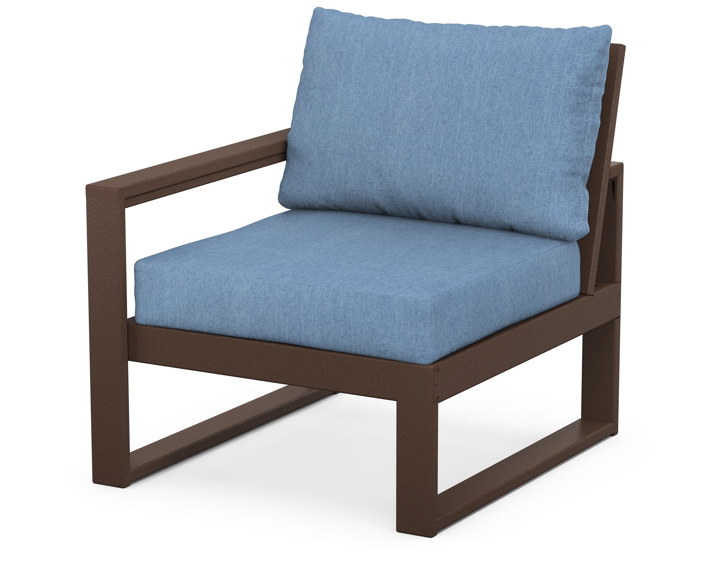 POLYWOOD® EDGE Modular Left Arm Chair in Mahogany / Sky Blue