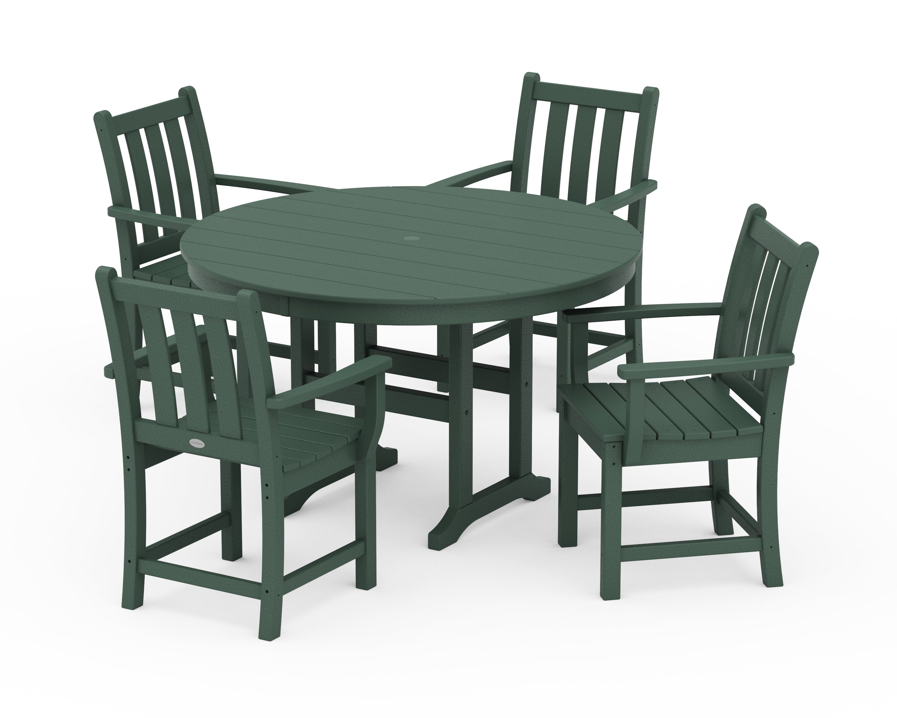 POLYWOOD® Traditional Garden 5-Piece Round Farmhouse Dining Set in Green