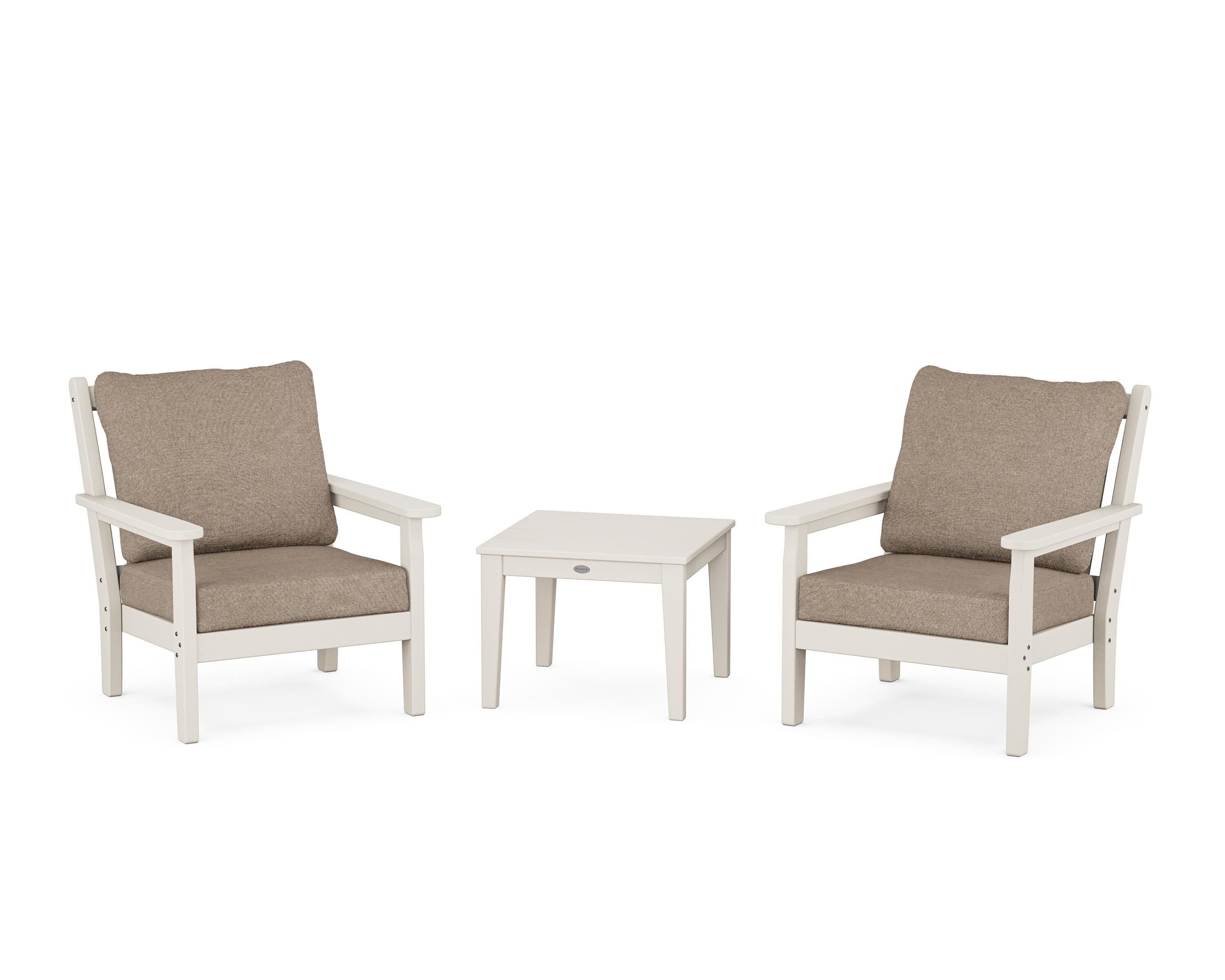 POLYWOOD® Chippendale 3-Piece Deep Seating Set in Sand / Spiced Burlap