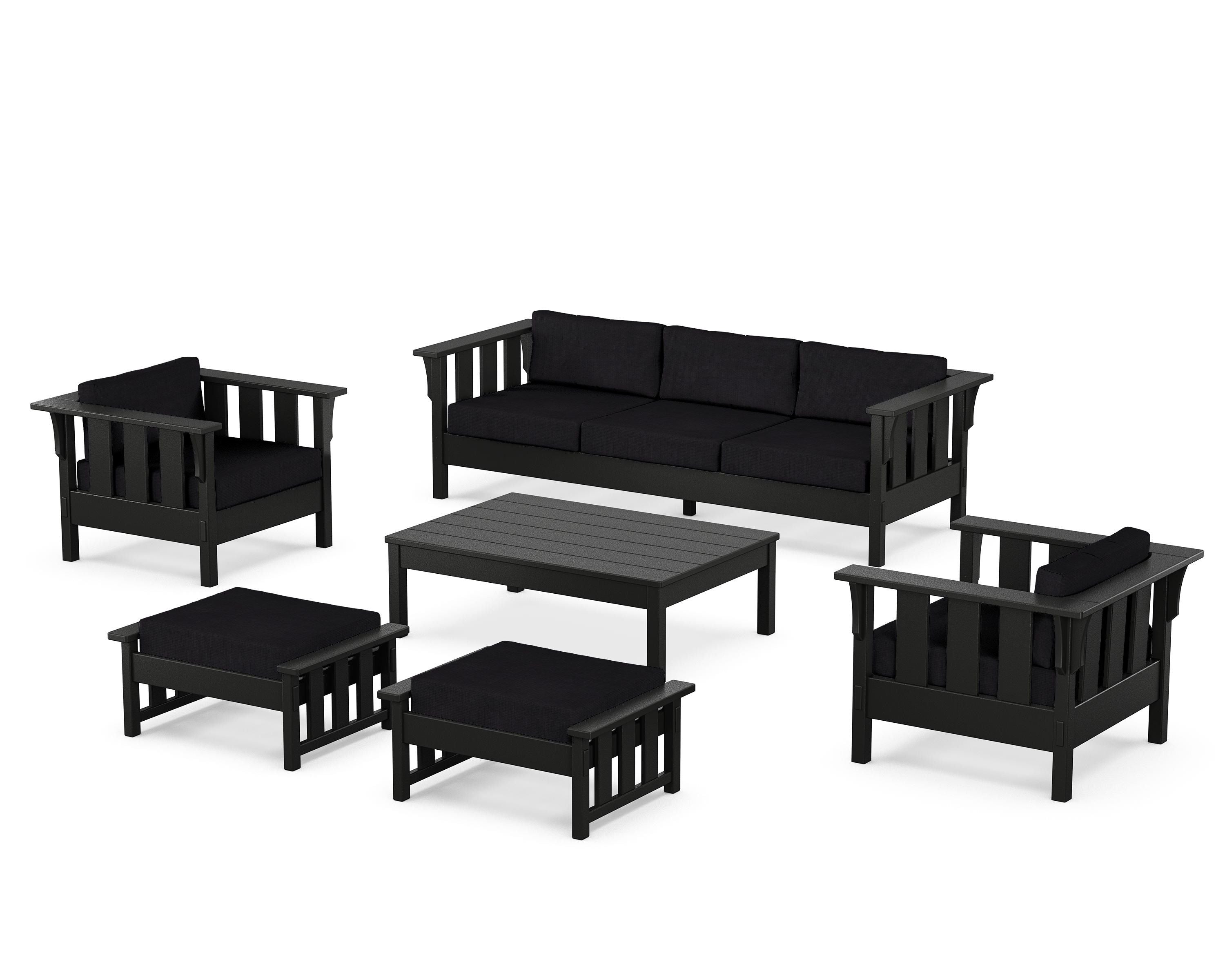 Martha Stewart by POLYWOOD® Acadia 6-Piece Lounge Sofa Set in Black / Midnight Linen