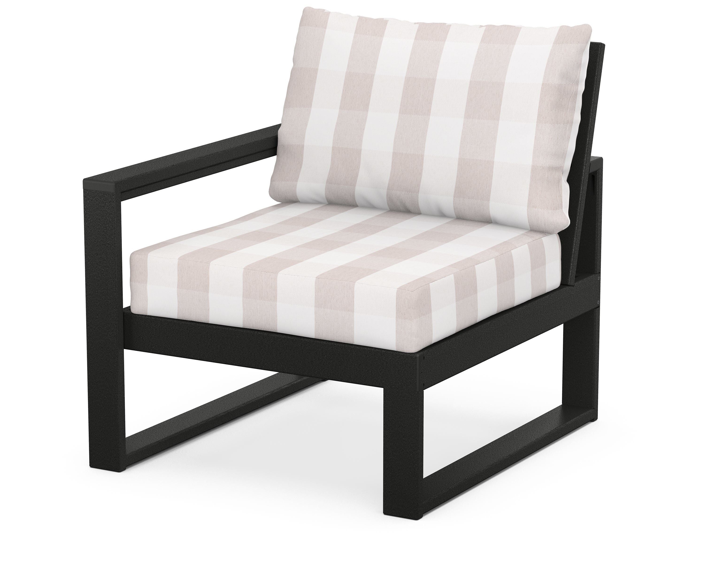 POLYWOOD® EDGE Modular Left Arm Chair in Black / Buffalo Plaid Dune Burlap