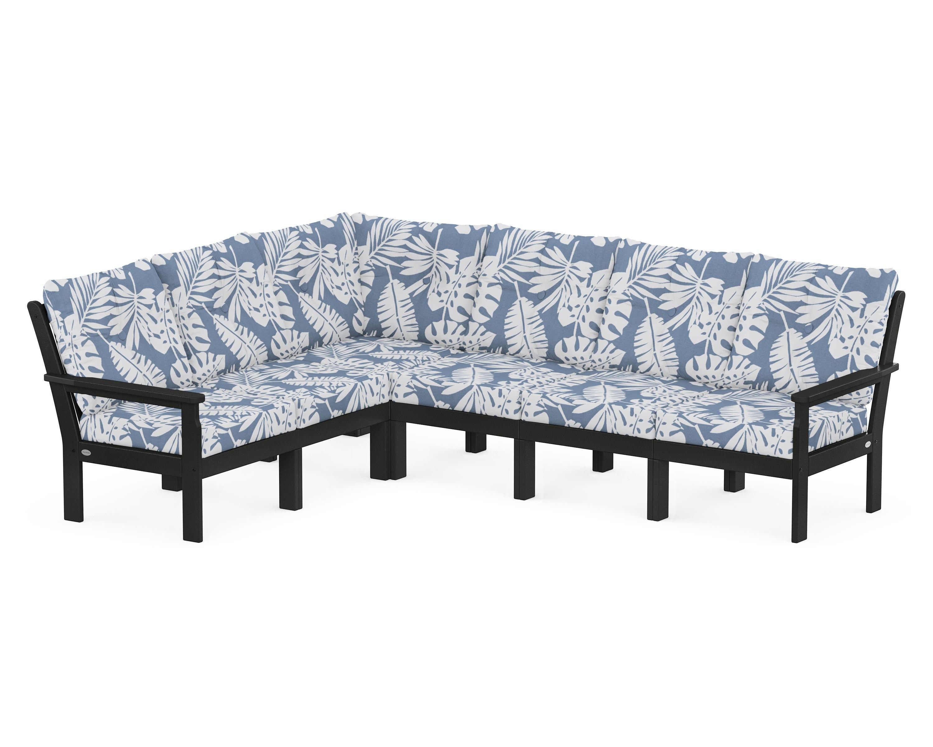 POLYWOOD® Vineyard 6-Piece Sectional in Black / Leaf Sky Blue