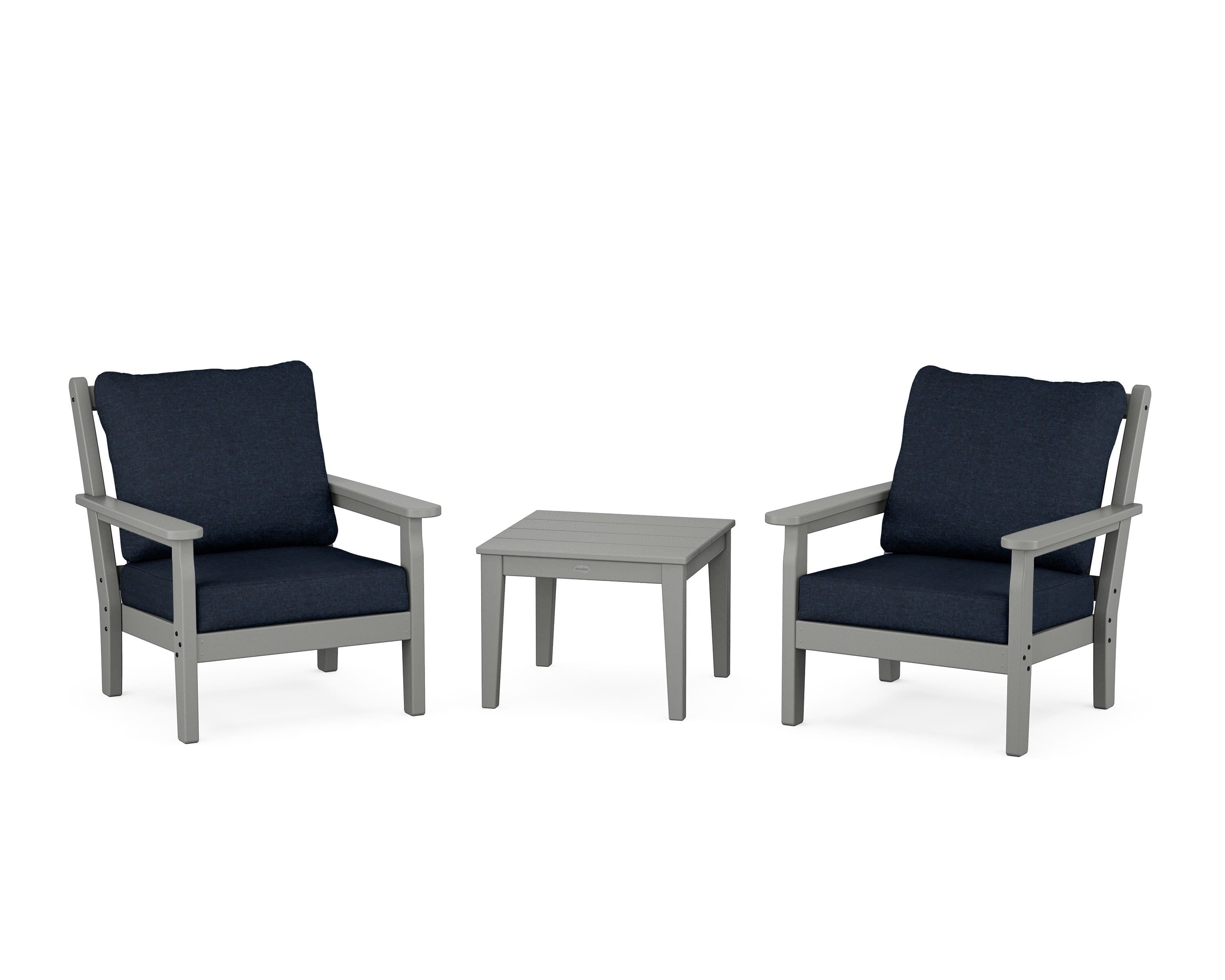 POLYWOOD® Chippendale 3-Piece Deep Seating Set in Slate Grey / Marine Indigo