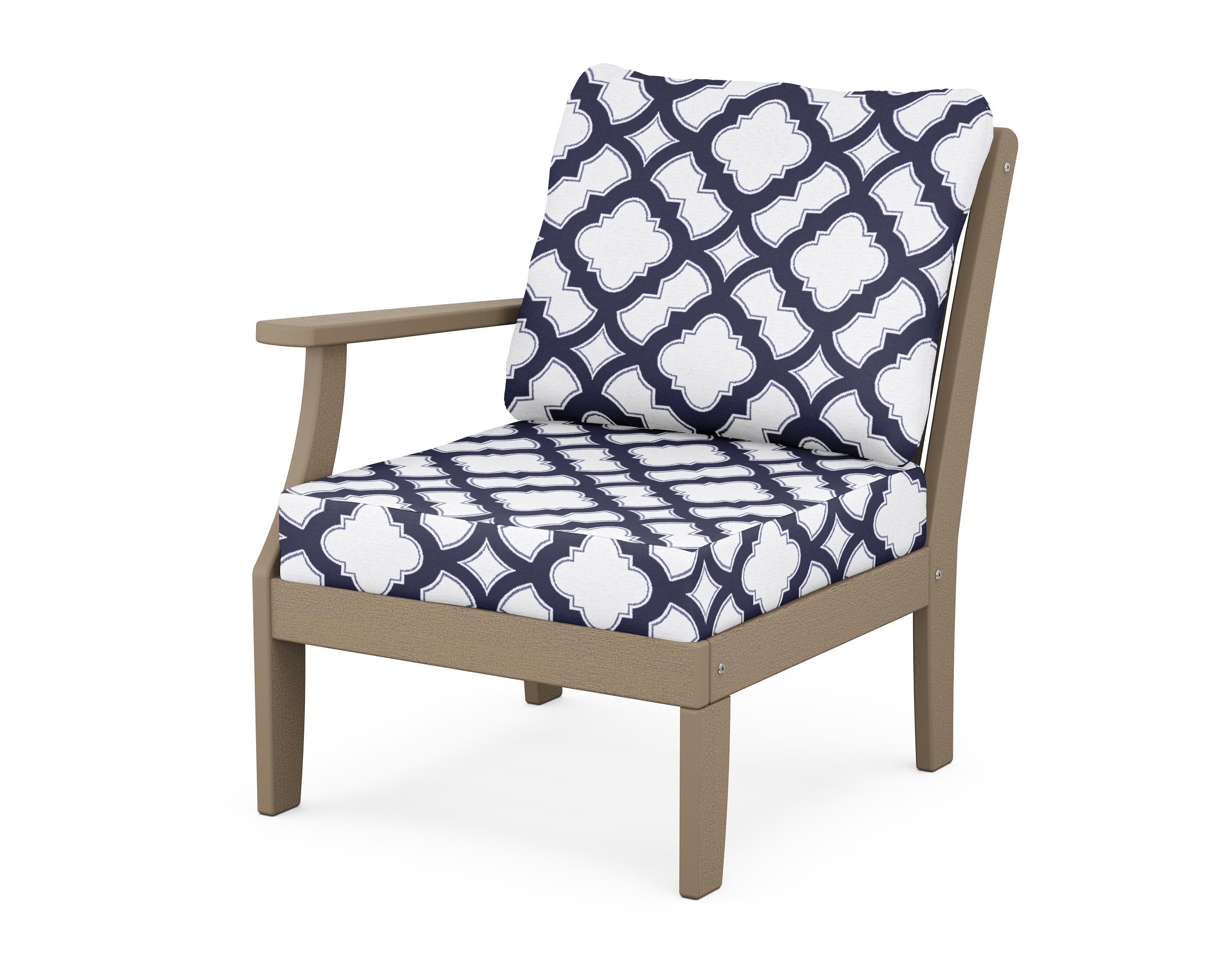POLYWOOD® Braxton Modular Left Arm Chair in Vintage Sahara / Trellis Navy