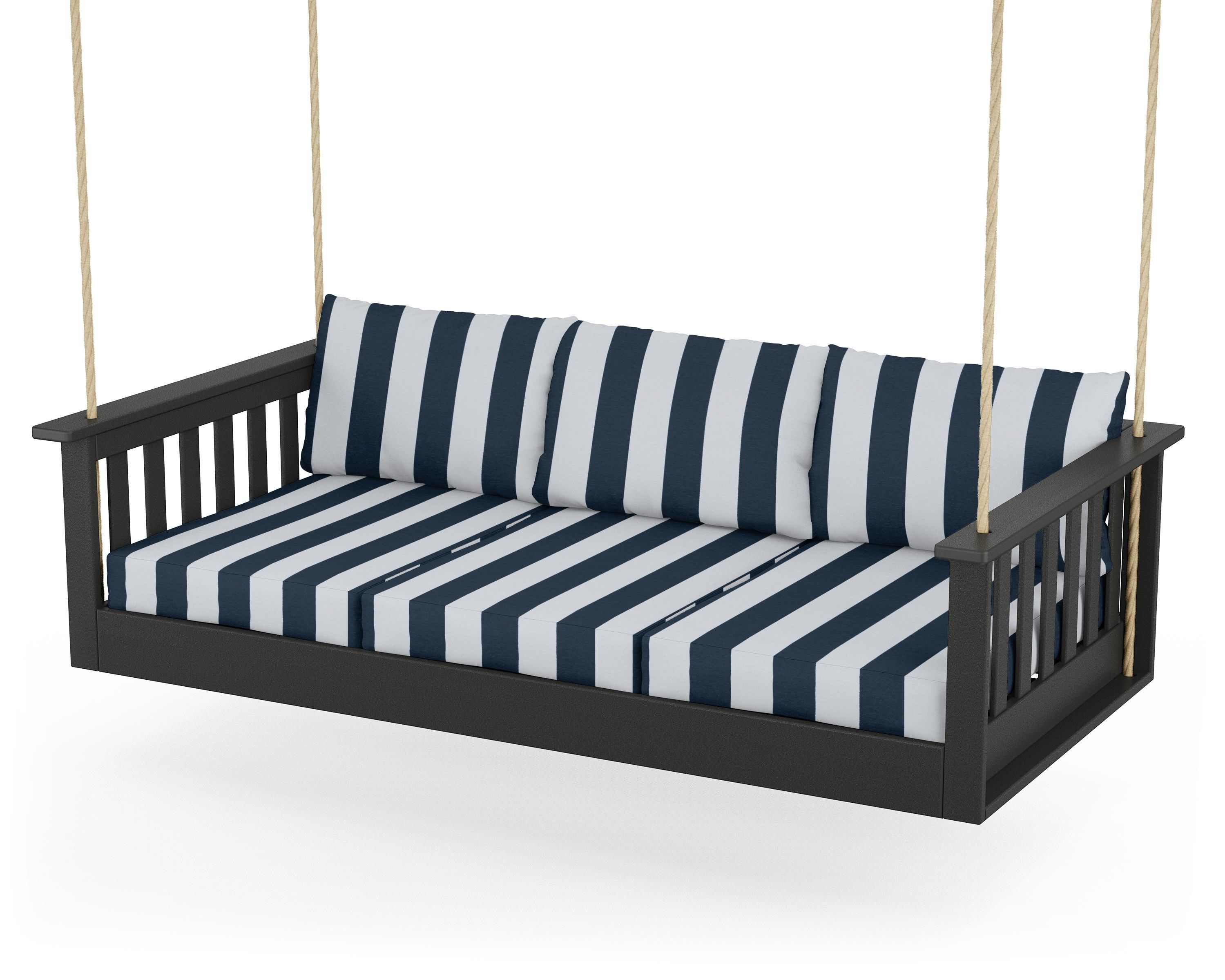 POLYWOOD® Vineyard Daybed Swing in Black / Cabana Stripe Marine Indigo