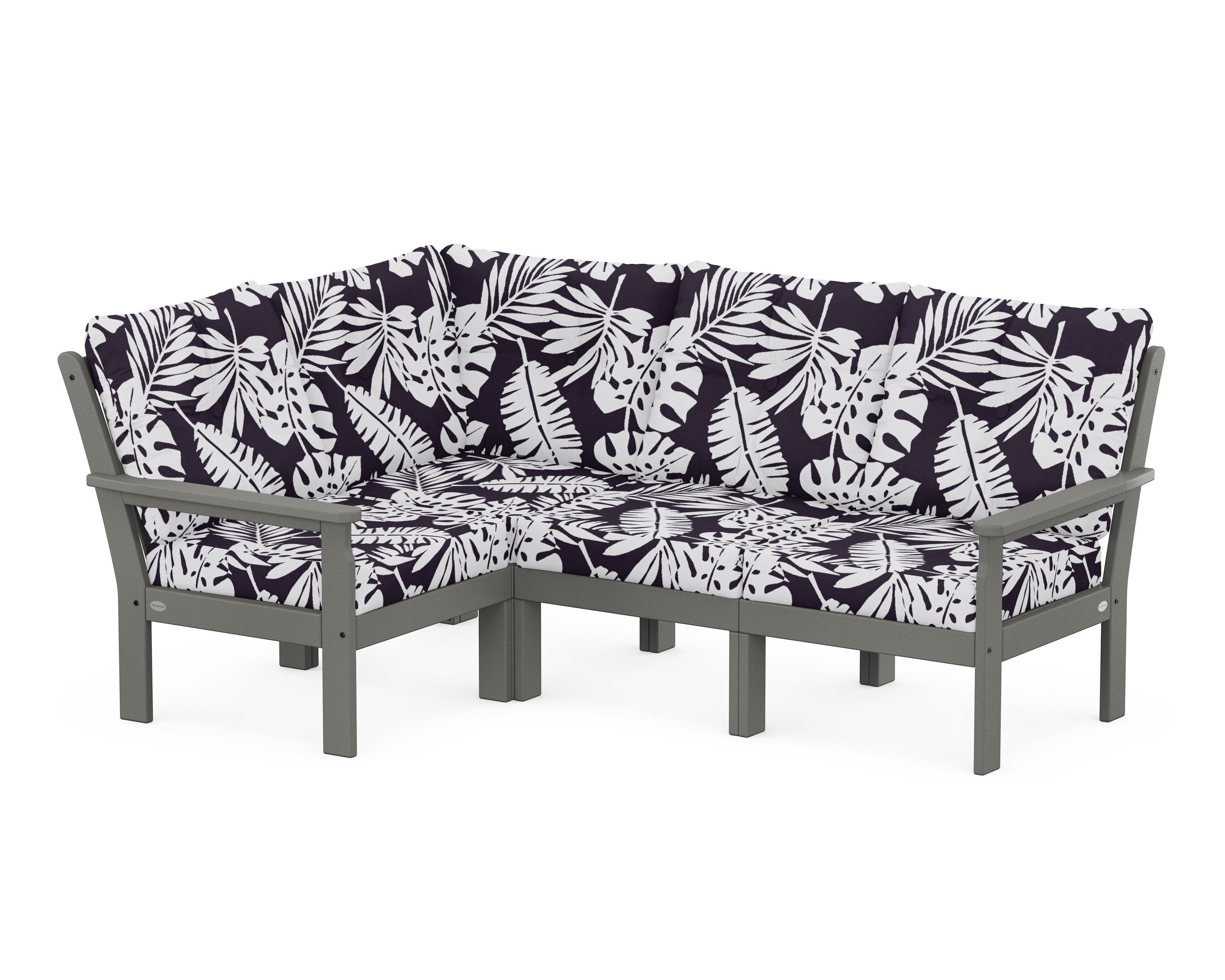 POLYWOOD® Vineyard 4-Piece Sectional in Slate Grey / Leaf Navy