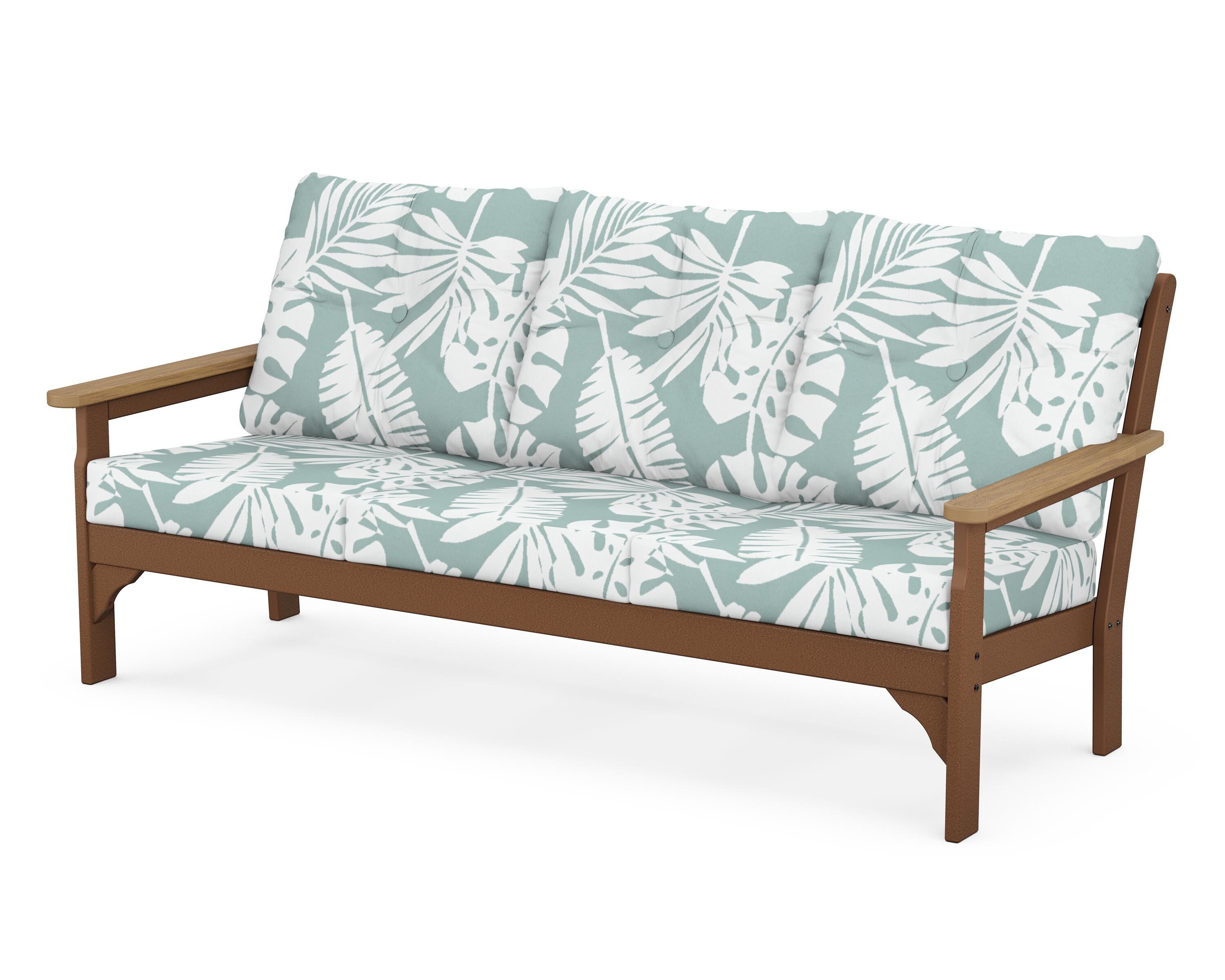 POLYWOOD® Vineyard Deep Seating Sofa in Teak / Natural / Leaf Glacier Spa