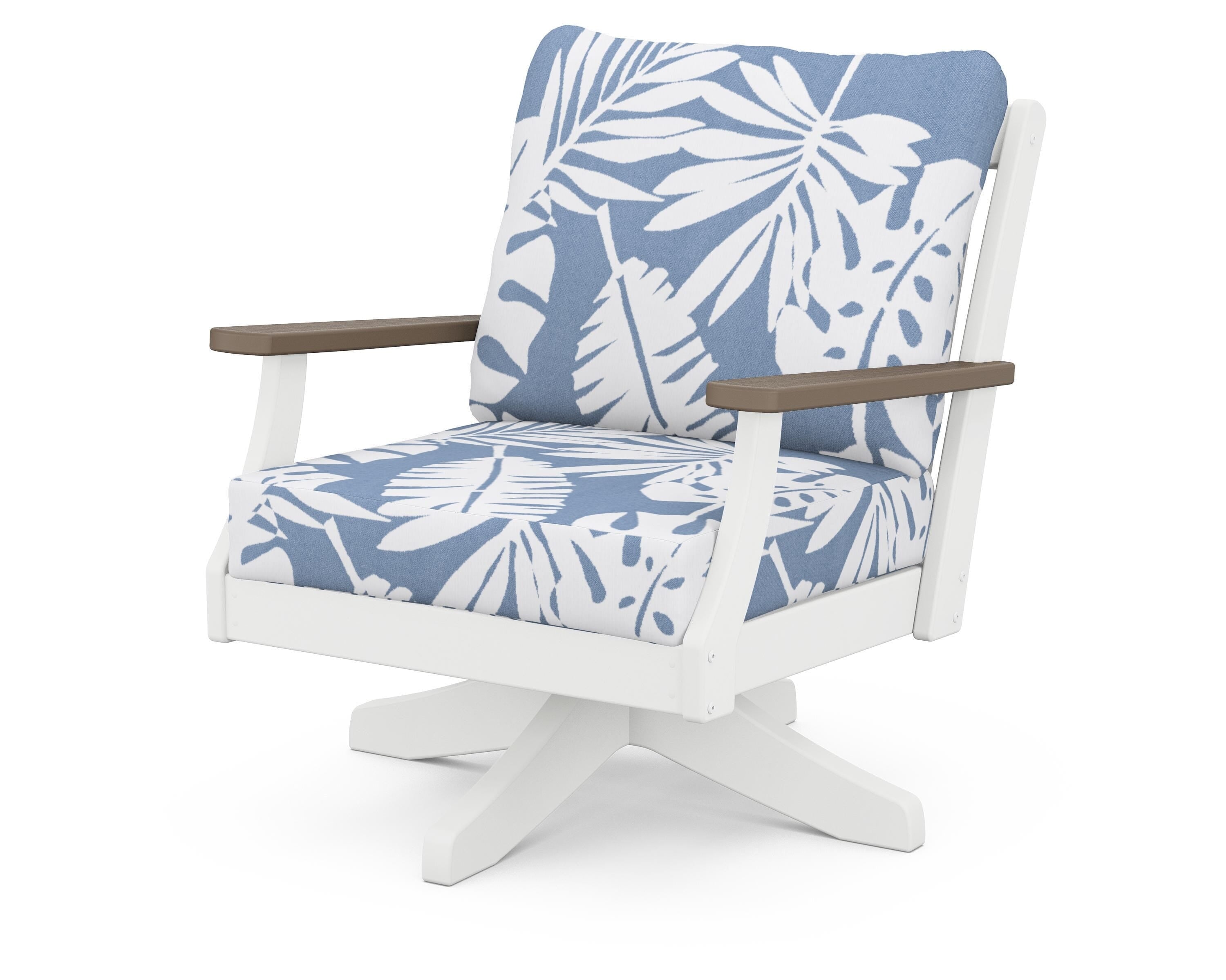 POLYWOOD® Braxton Deep Seating Swivel Chair in White / Kona / Leaf Sky Blue