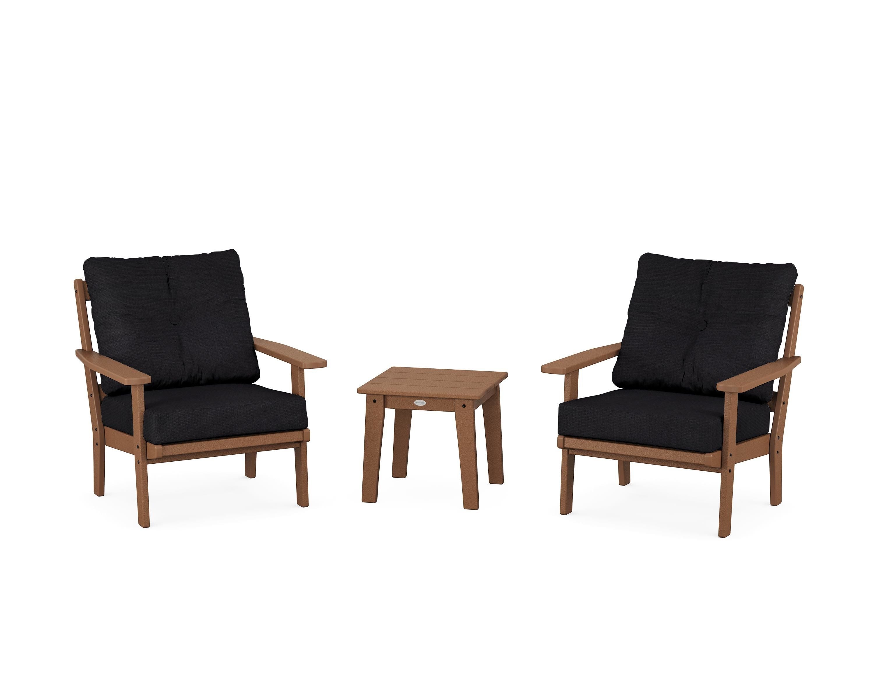 POLYWOOD® Prairie 3-Piece Deep Seating Set in Teak / Midnight Linen
