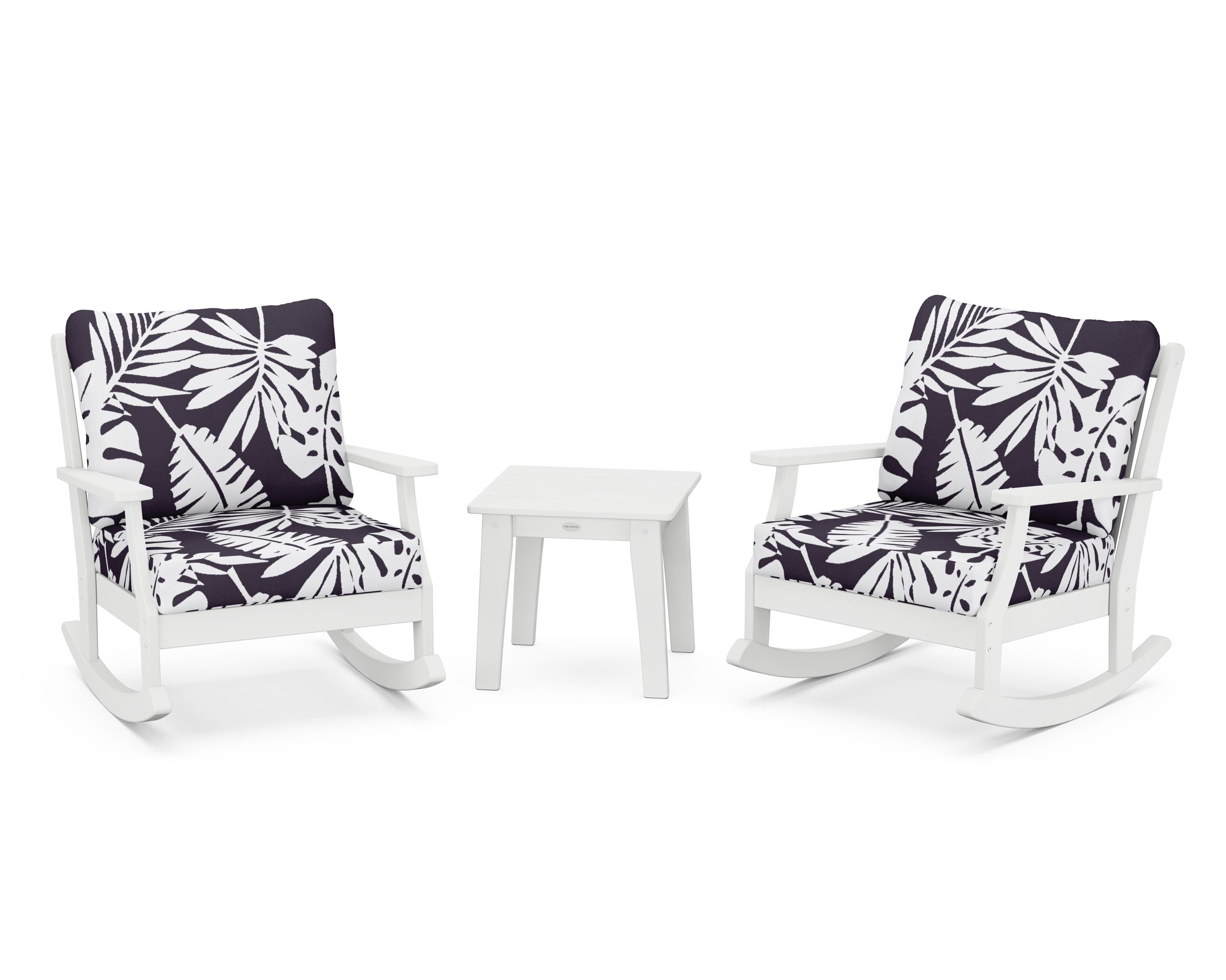 POLYWOOD® Braxton 3-Piece Deep Seating Rocker Set in White / Leaf Navy