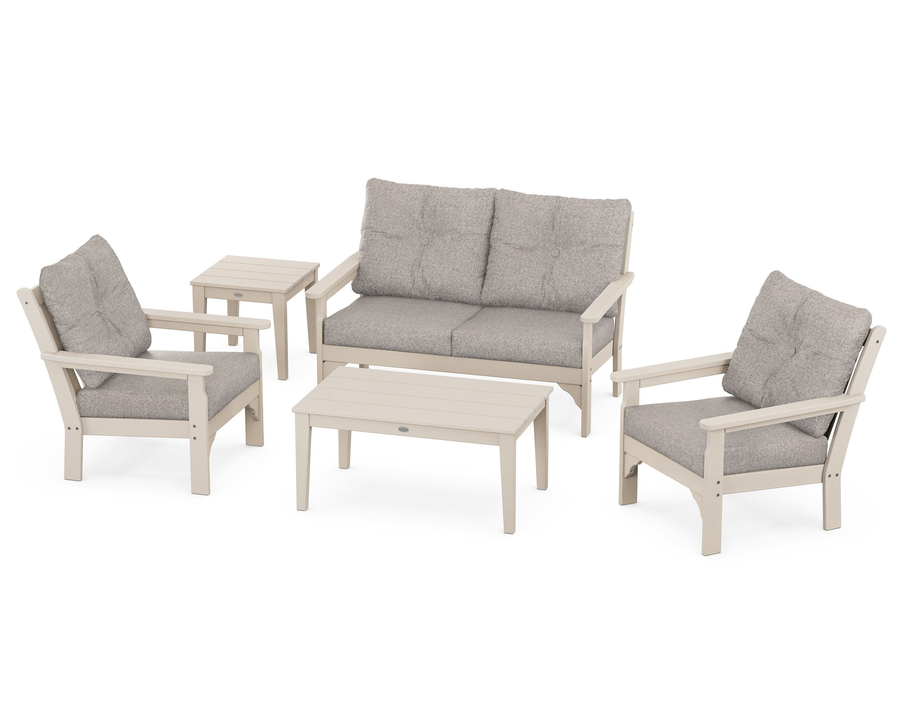 POLYWOOD® Vineyard 5-Piece Deep Seating Set in Sand / Weathered Tweed