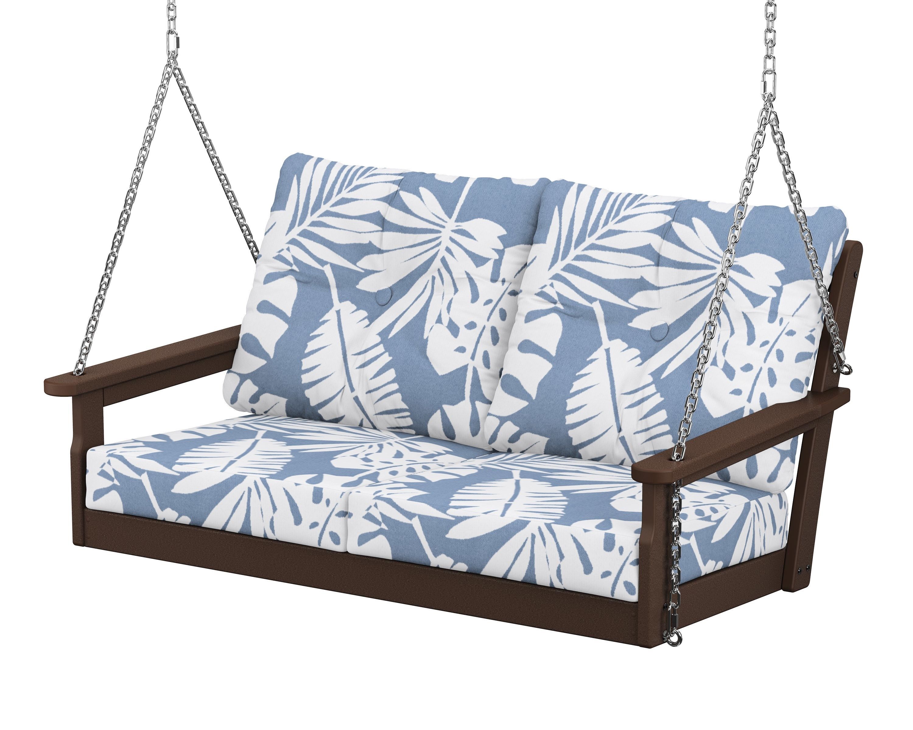 POLYWOOD® Vineyard Deep Seating Swing in Mahogany / Leaf Sky Blue