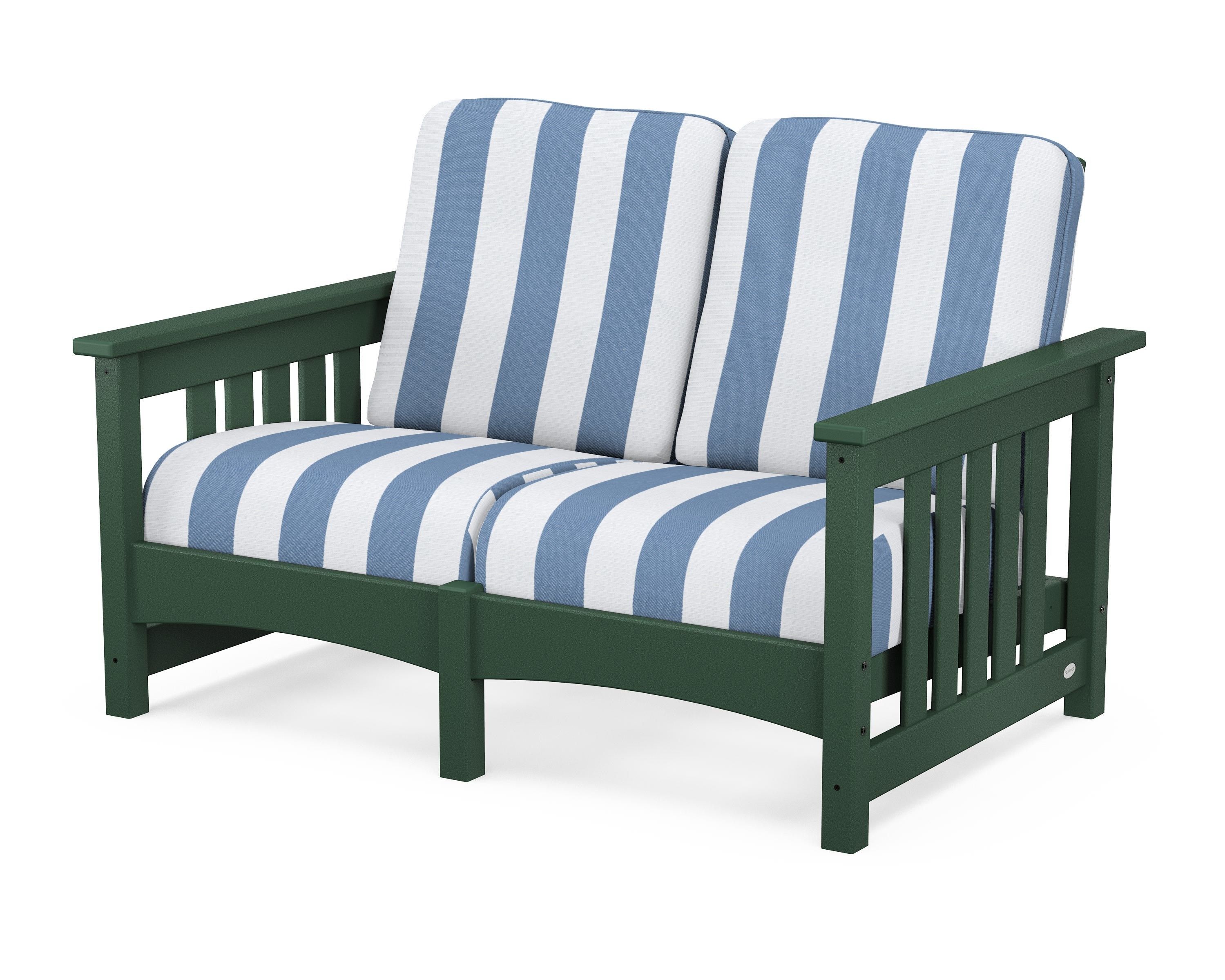 POLYWOOD® Club Mission Loveseat in Green / Cabana Stripe Sky Blue