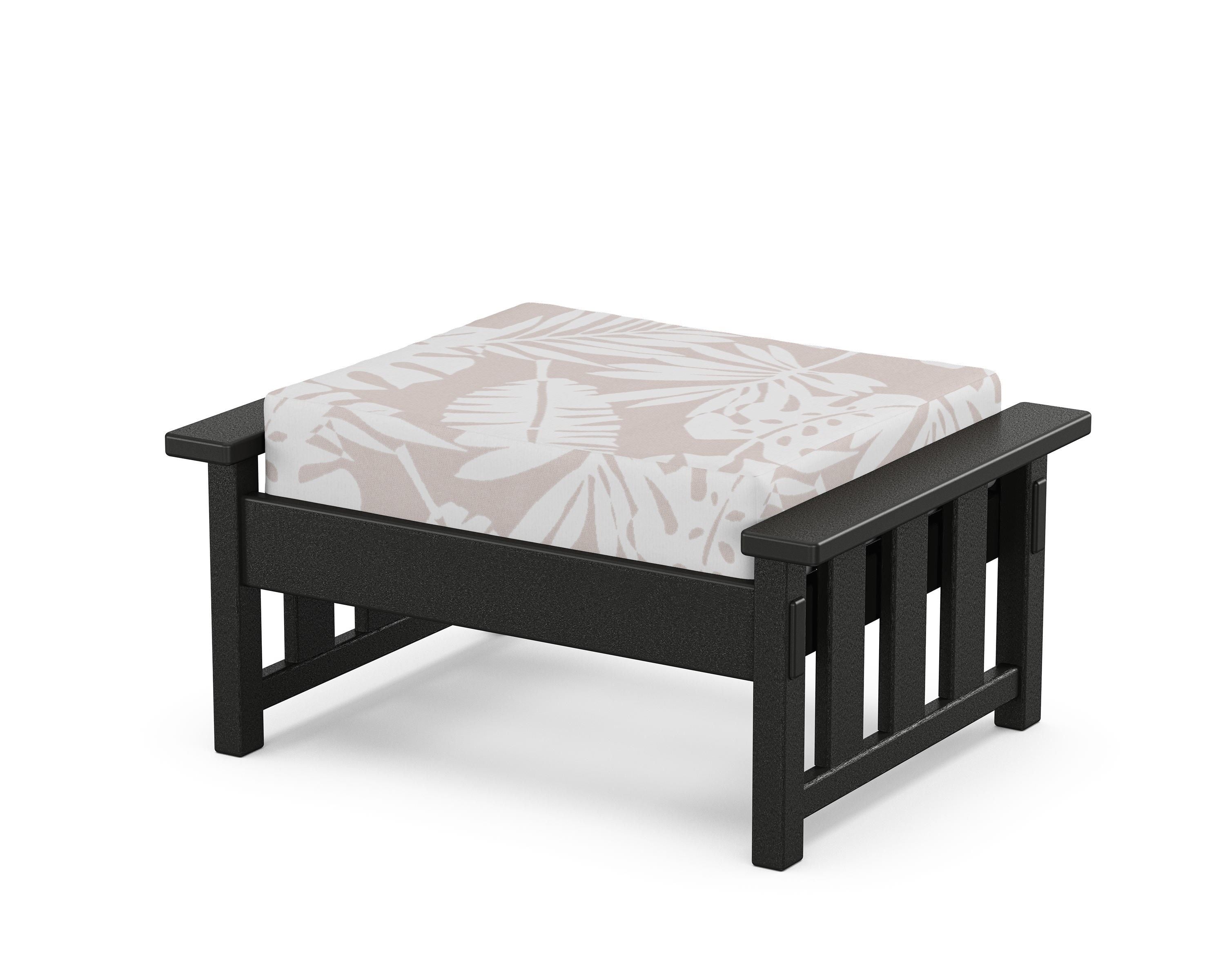 Martha Stewart by POLYWOOD® Acadia Deep Seating Ottoman in Black / Leaf Dune Burlap