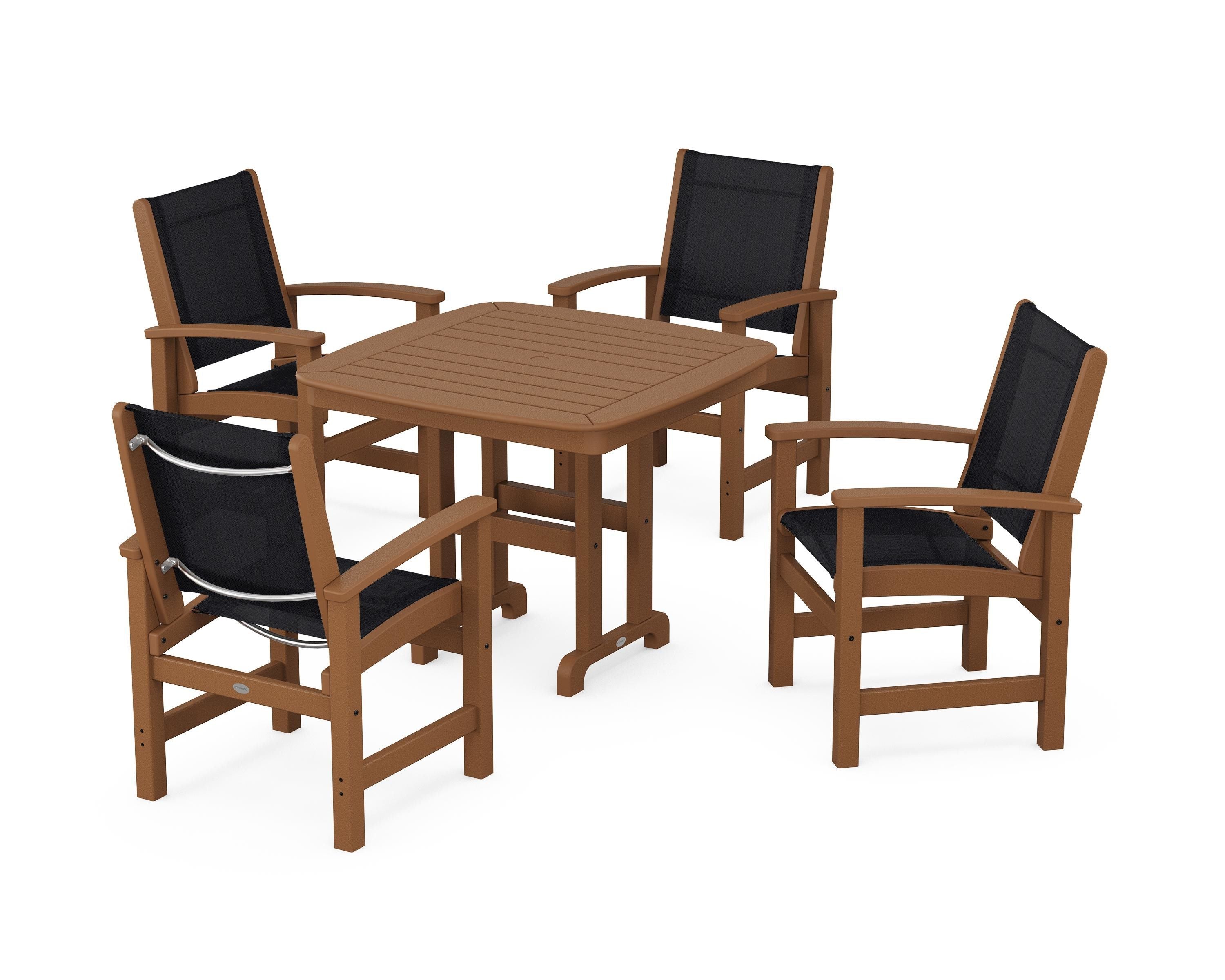 POLYWOOD® Coastal 5-Piece Dining Set in Teak / Black Sling