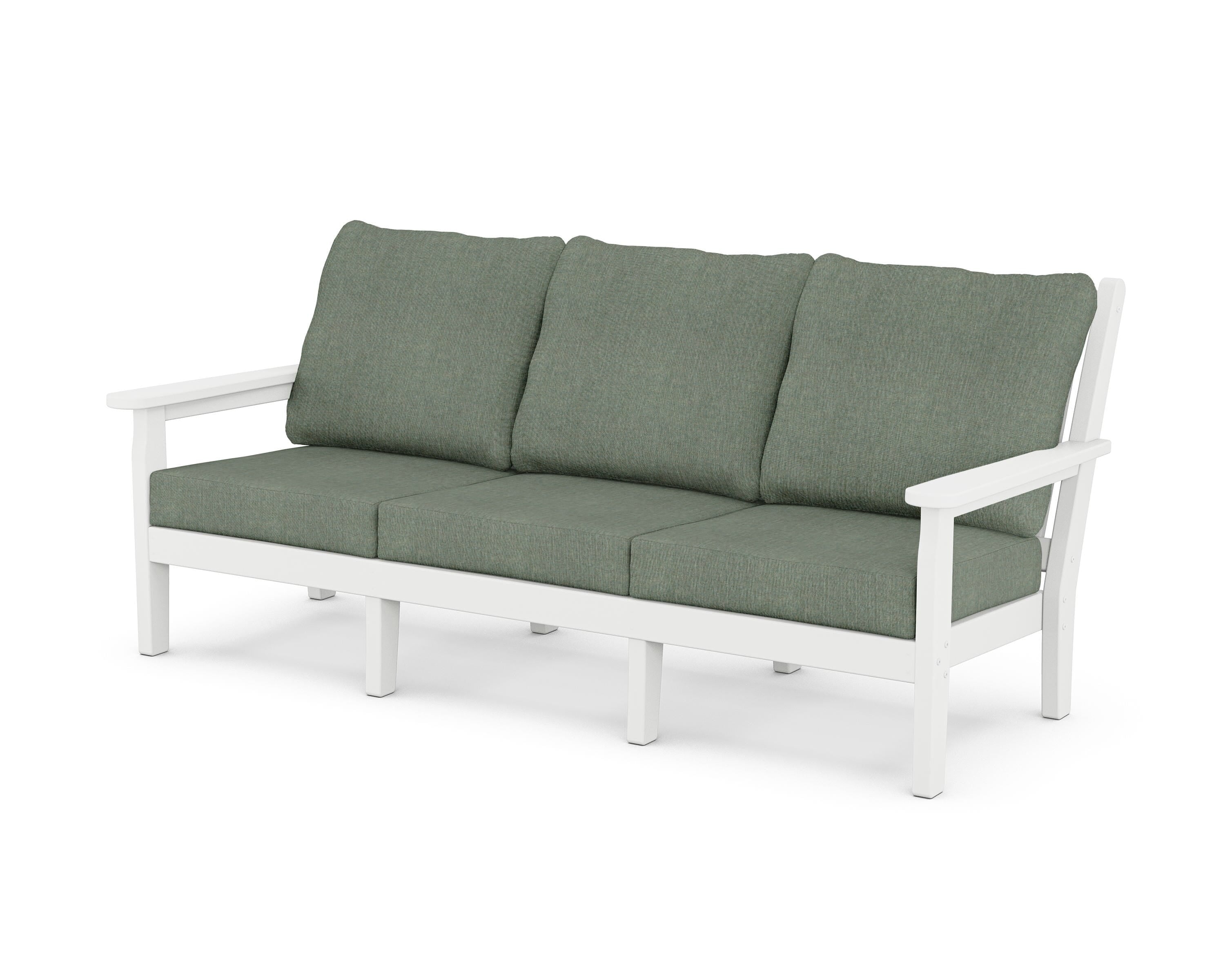 POLYWOOD® Chippendale Deep Seating Sofa in White / Cast Sage