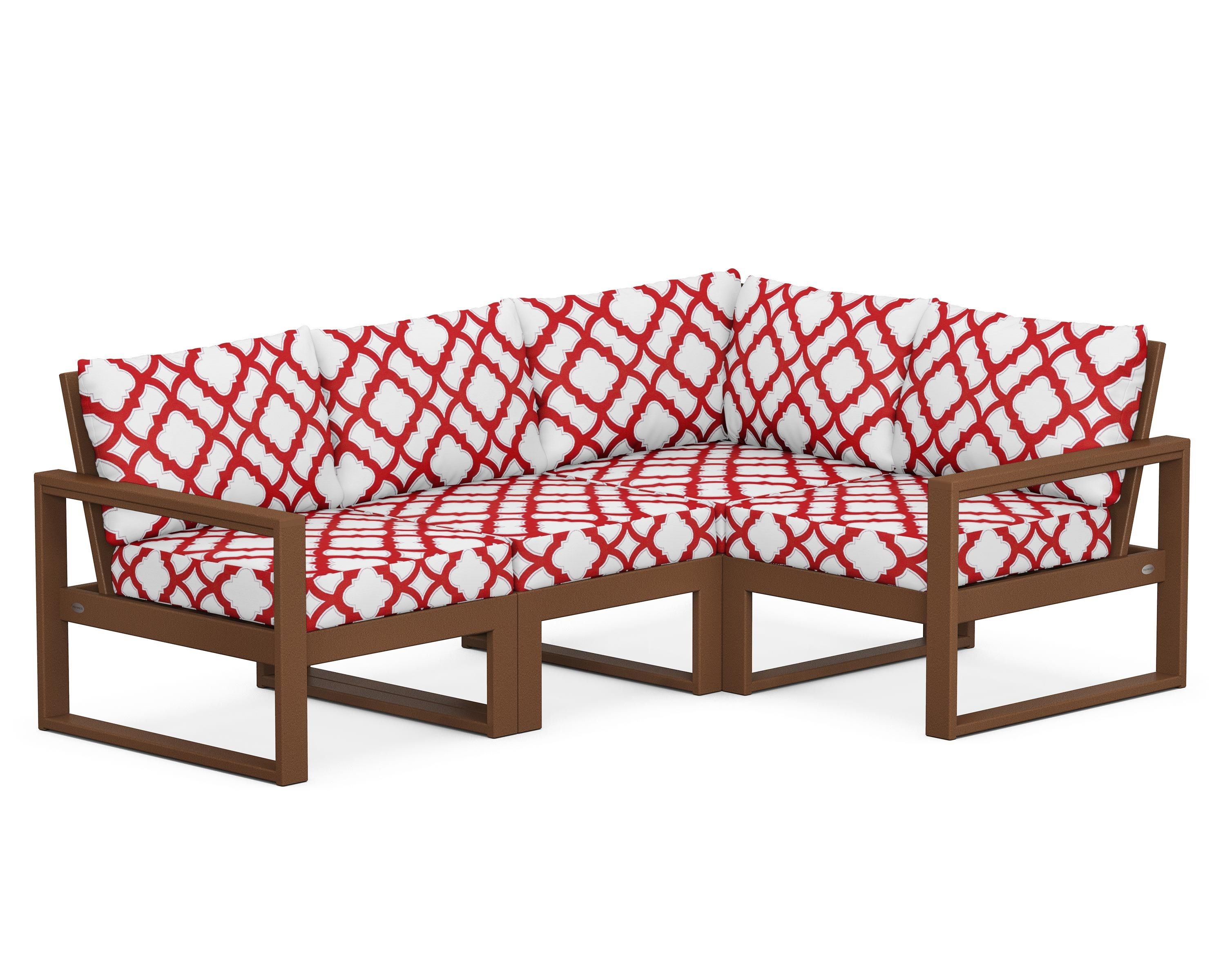 POLYWOOD® EDGE 4-Piece Modular Deep Seating Set in Teak / Trellis Crimson