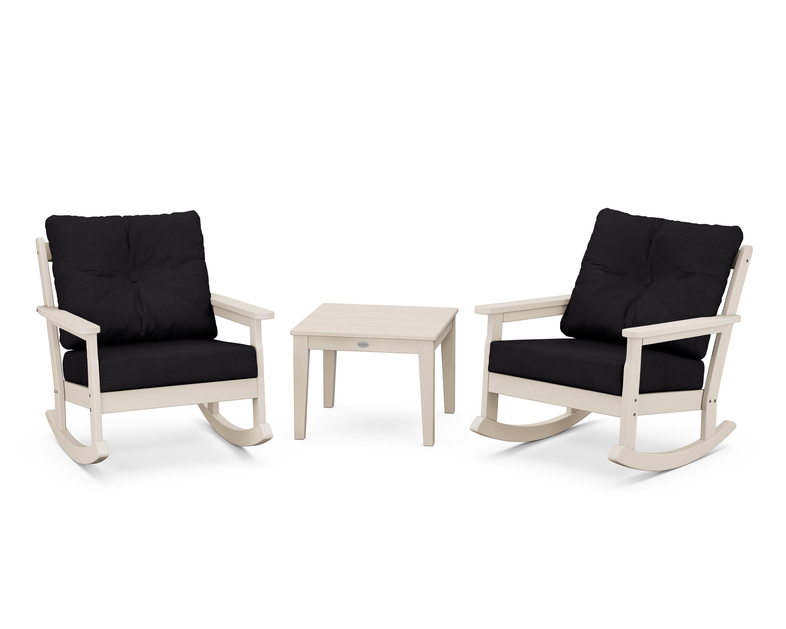 POLYWOOD® Vineyard 3-Piece Deep Seating Rocker Set in Sand / Midnight Linen