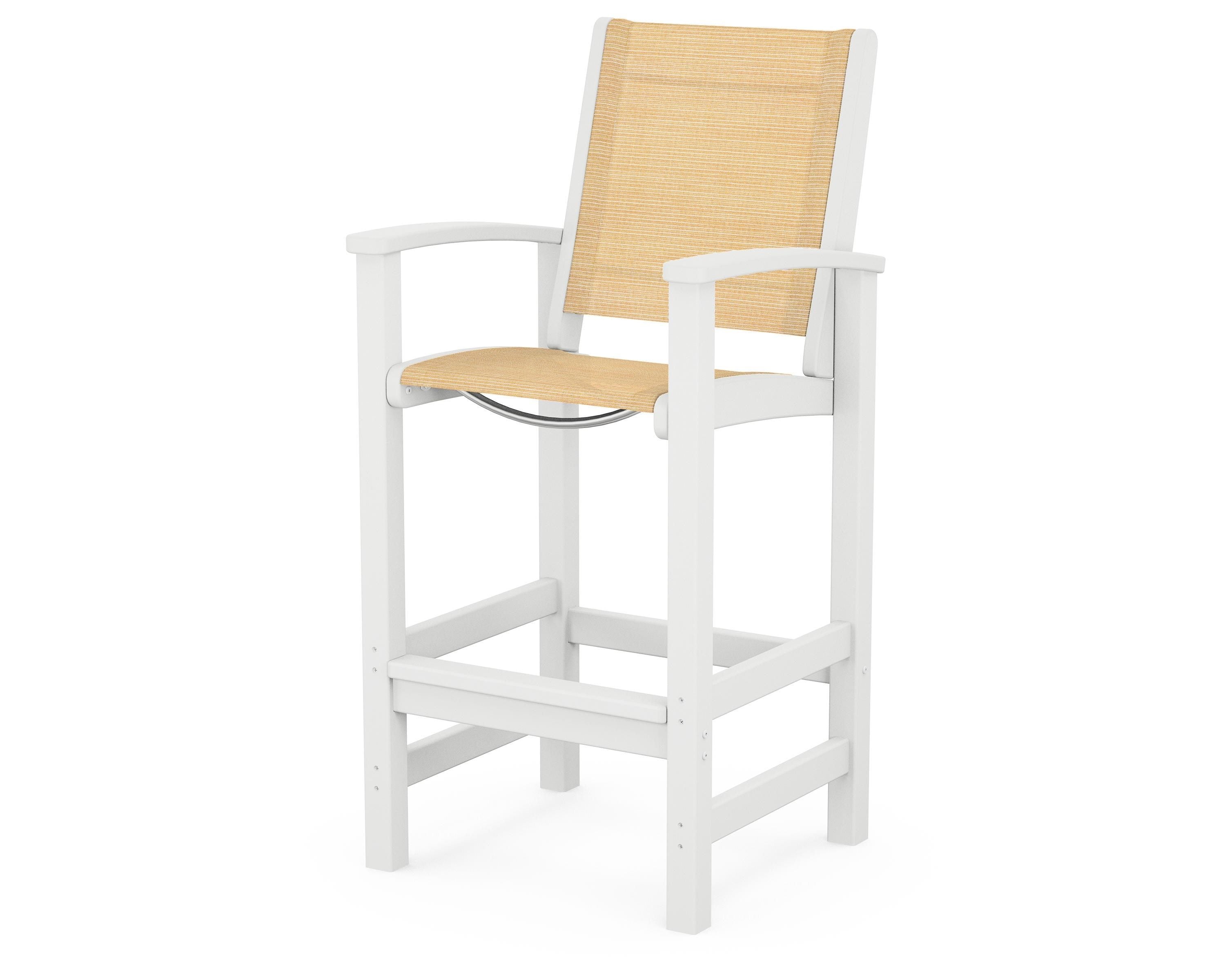 POLYWOOD® Coastal Bar Chair in White / Dupioni Apricot Sling