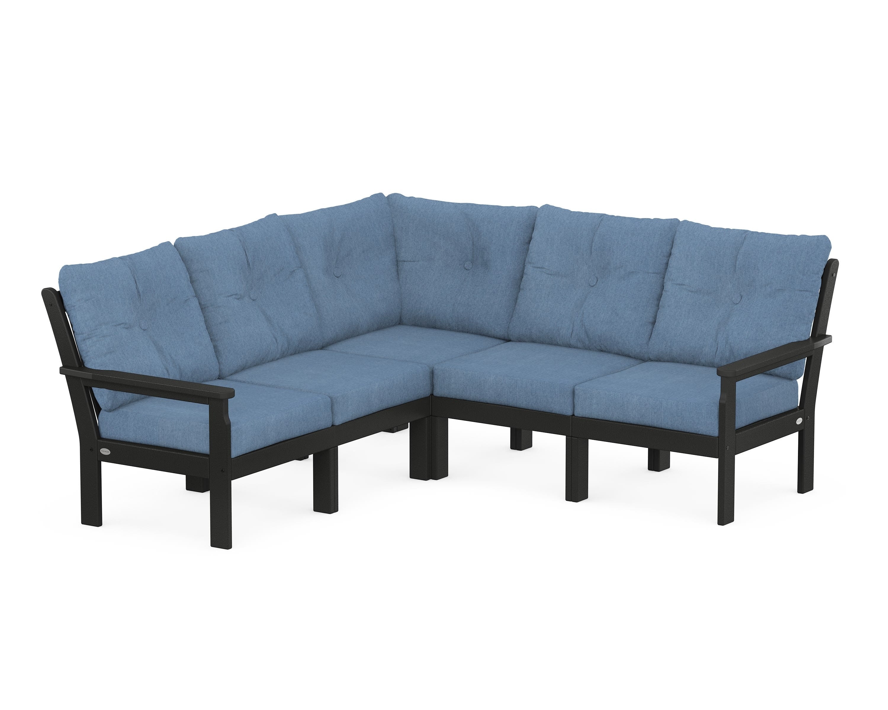 POLYWOOD® Vineyard 5-Piece Sectional in Black / Sky Blue