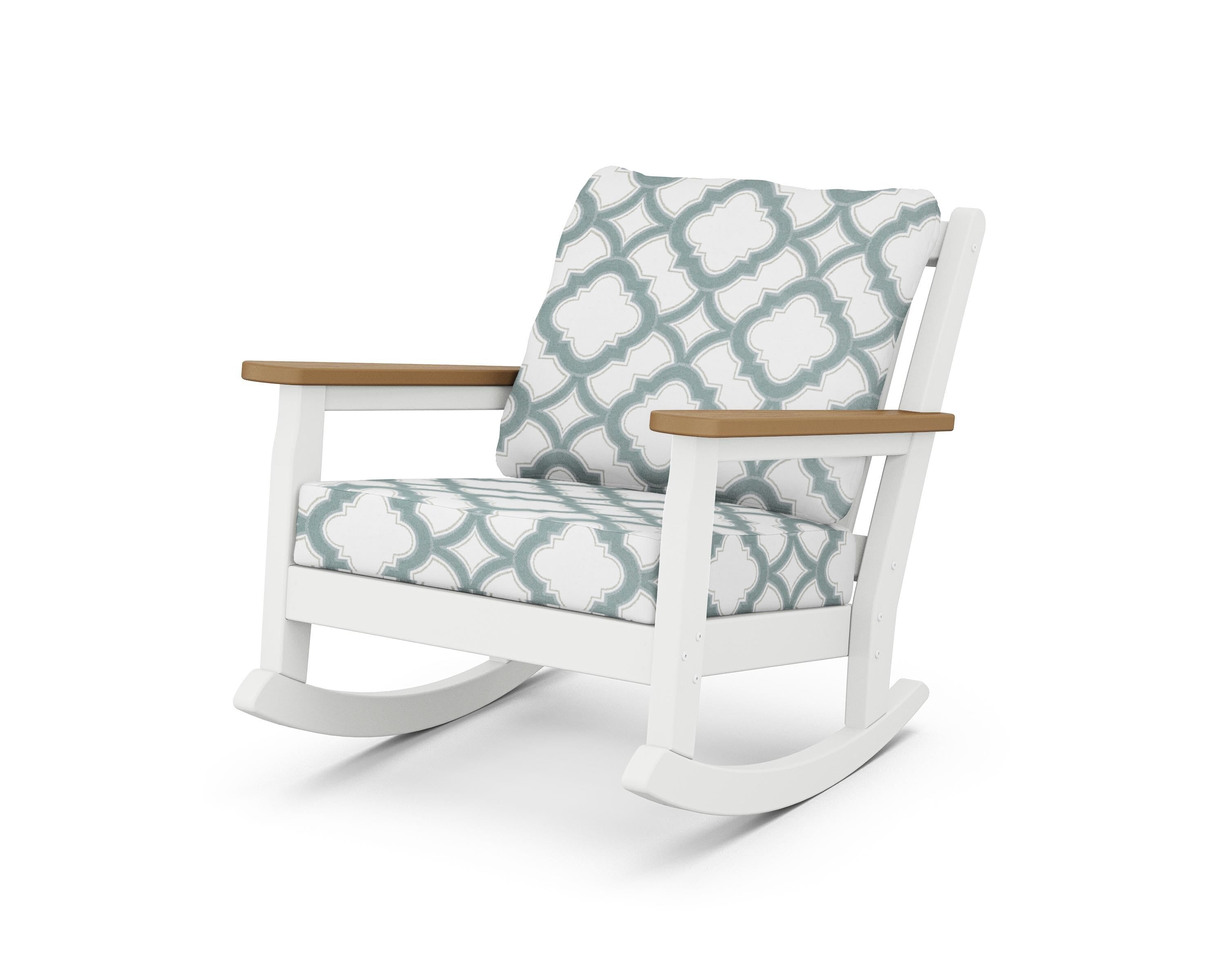 POLYWOOD® Chippendale Deep Seating Rocking Chair in White / Natural / Trellis Glacier Spa