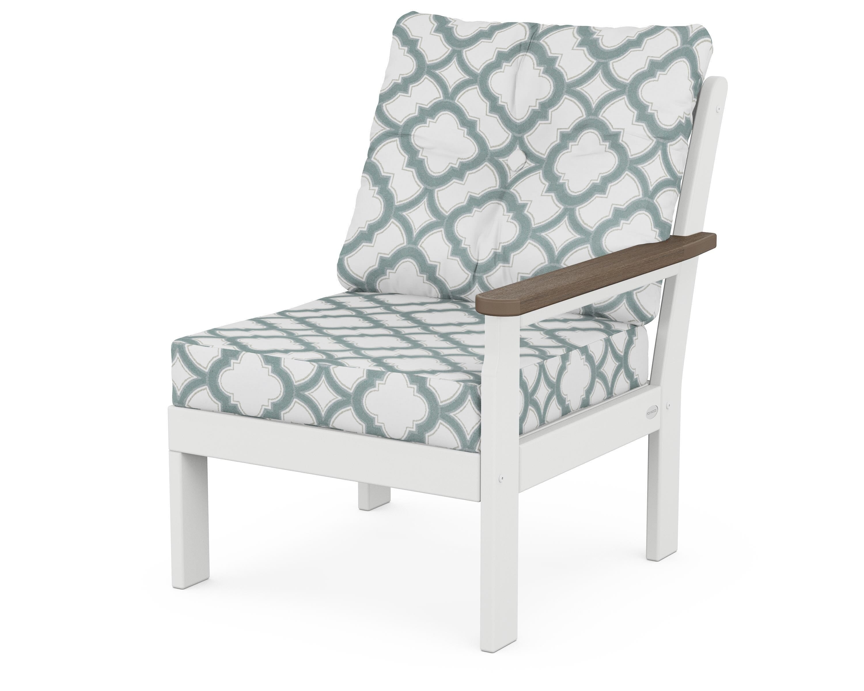 POLYWOOD® Vineyard Modular Right Arm Chair in White / Kona / Trellis Glacier Spa