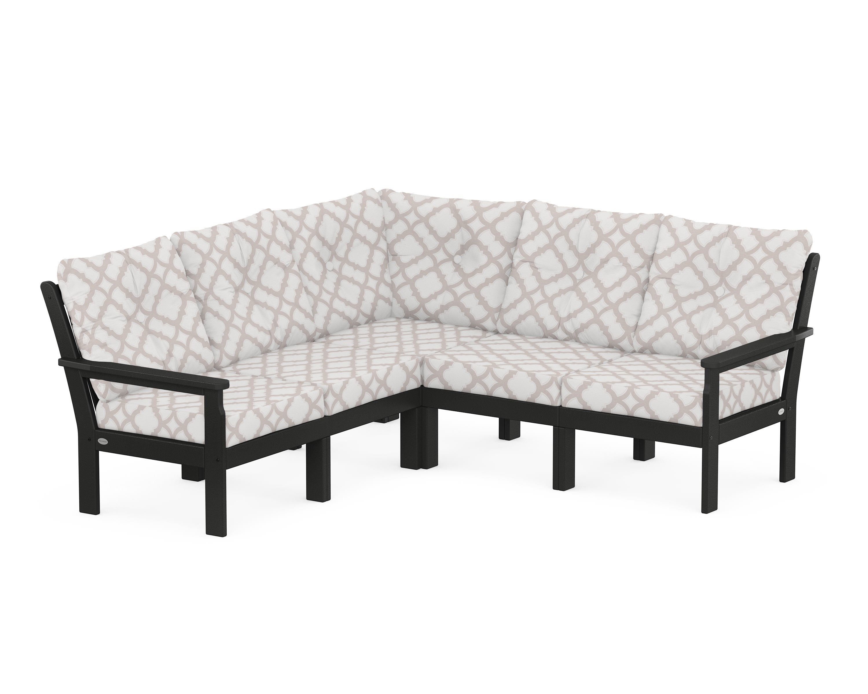POLYWOOD® Vineyard 5-Piece Sectional in Black / Trellis Dune Burlap