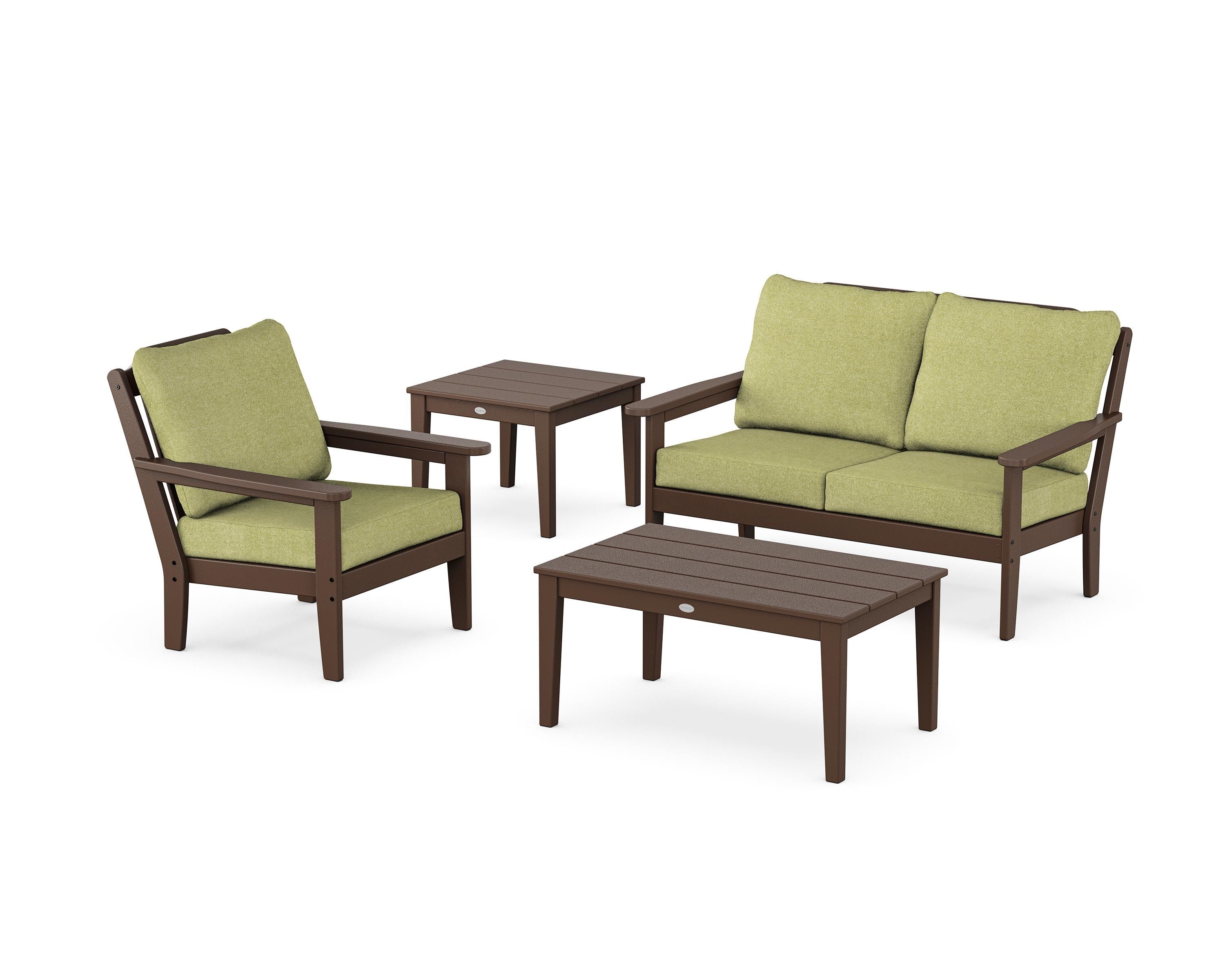 Country Living Wovendale 4-Piece Deep Seating Set in Mahogany / Chartreuse Boucle