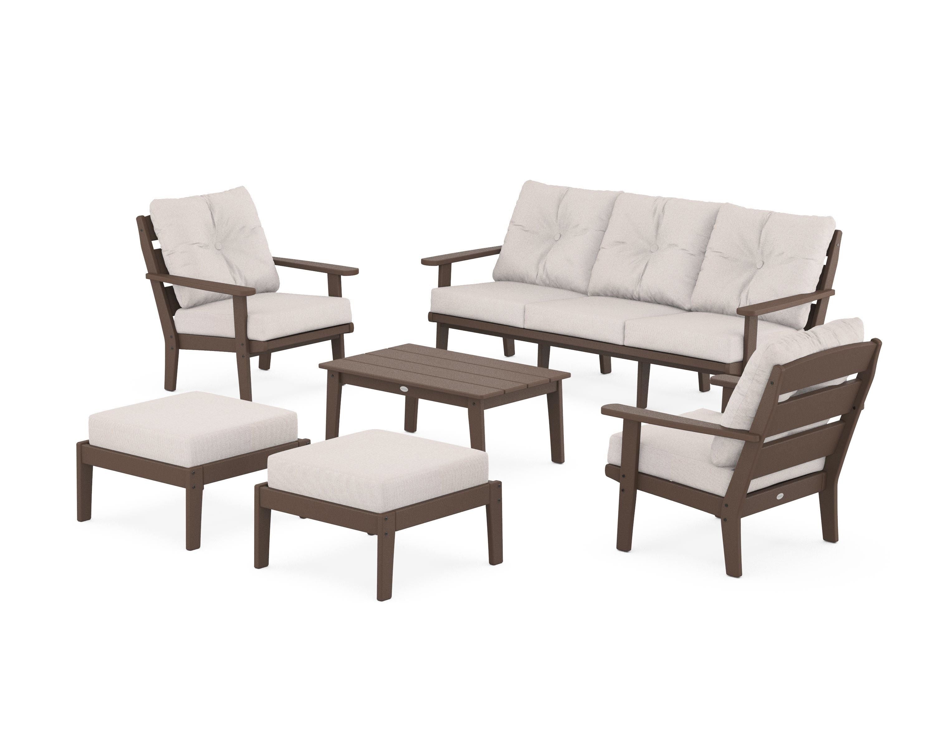 POLYWOOD® Lakeside 6-Piece Lounge Sofa Set in Mahogany / Dune Burlap