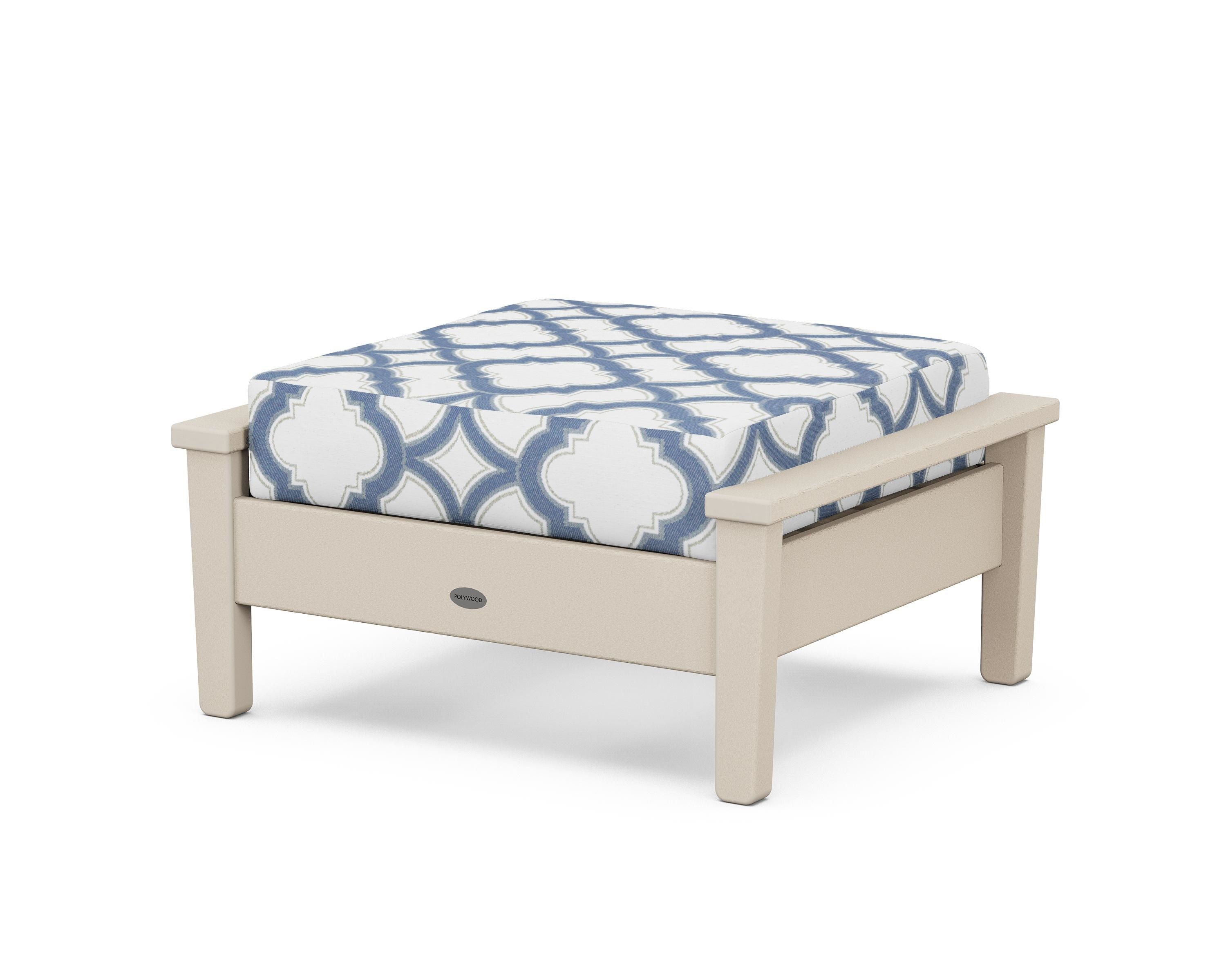 POLYWOOD® Prescott Deep Seating Ottoman in Sand / Trellis Sky Blue