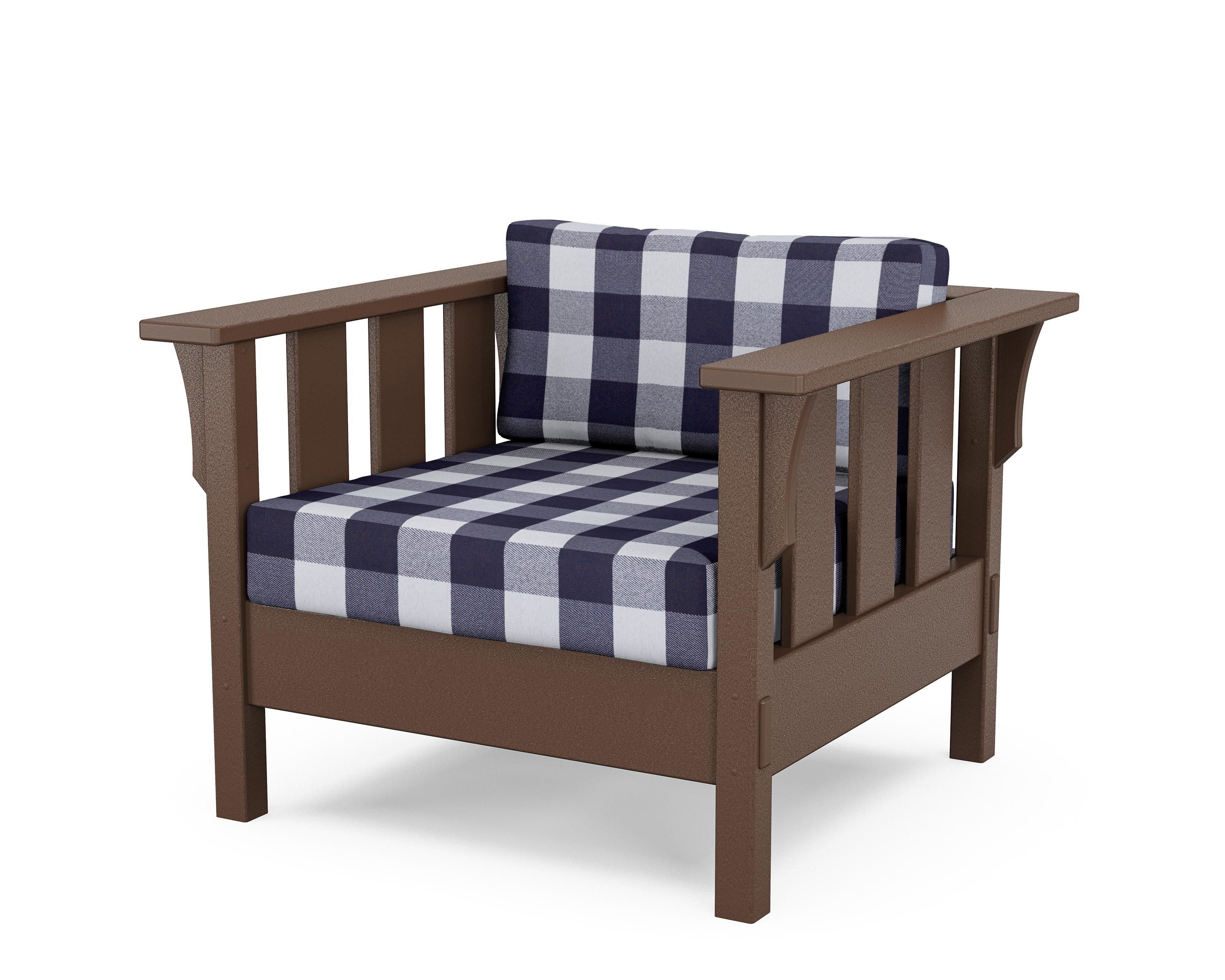 Martha Stewart by POLYWOOD® Acadia Deep Seating Chair in Mahogany / Buffalo Plaid Navy