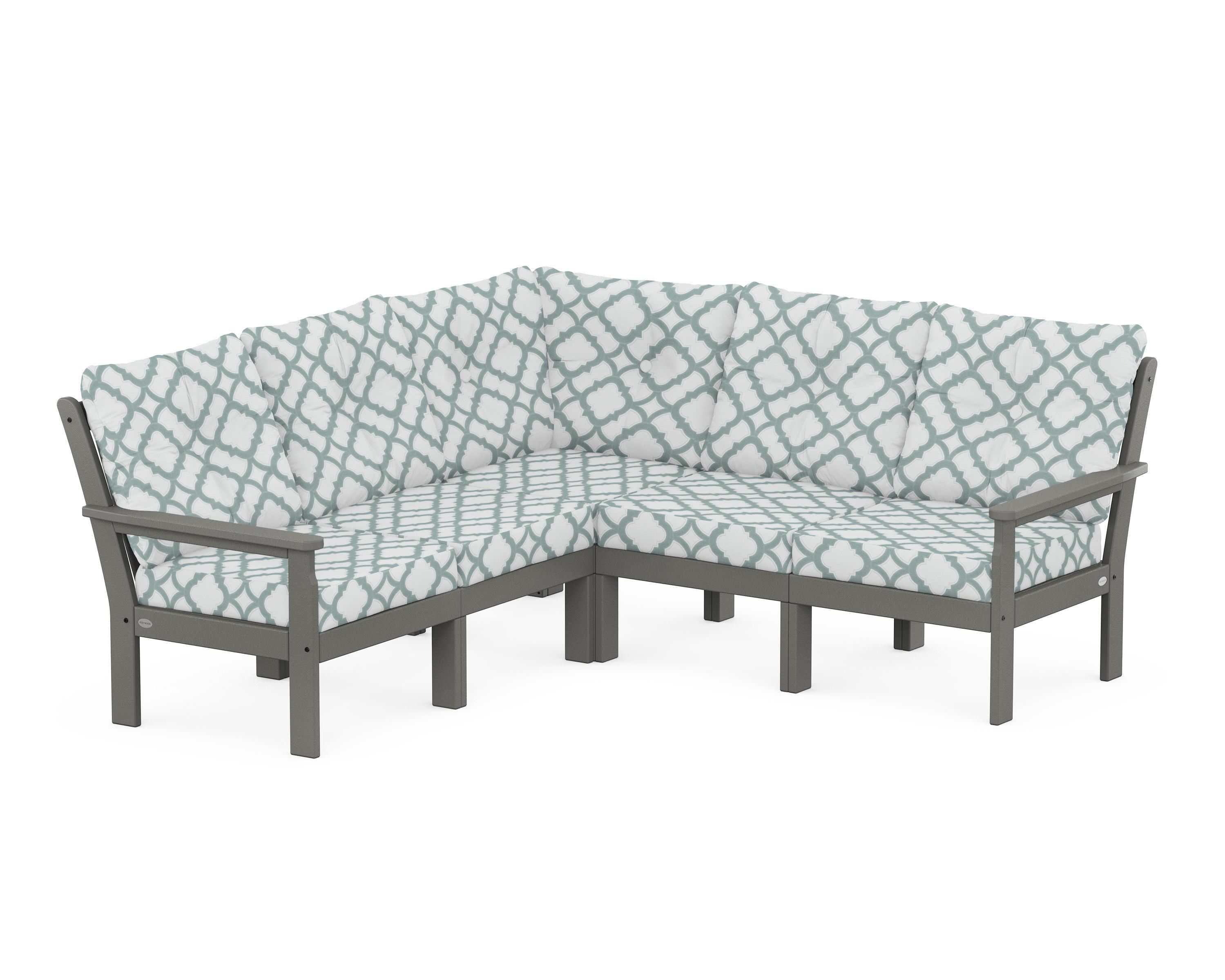 POLYWOOD® Vineyard 5-Piece Sectional in Slate Grey / Trellis Glacier Spa