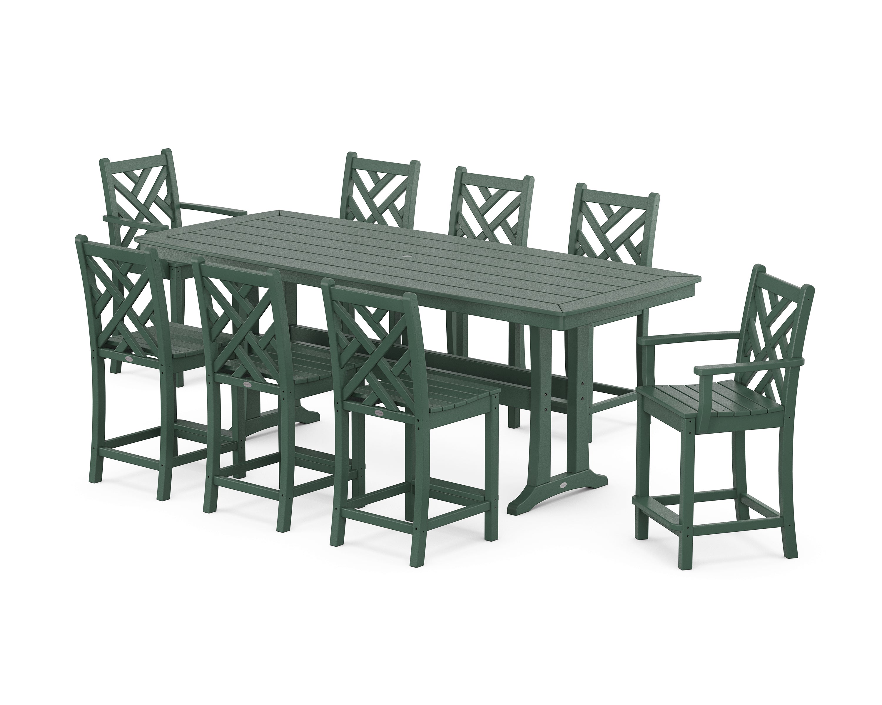 POLYWOOD® Chippendale 9-Piece Counter Set with Trestle Legs in Green