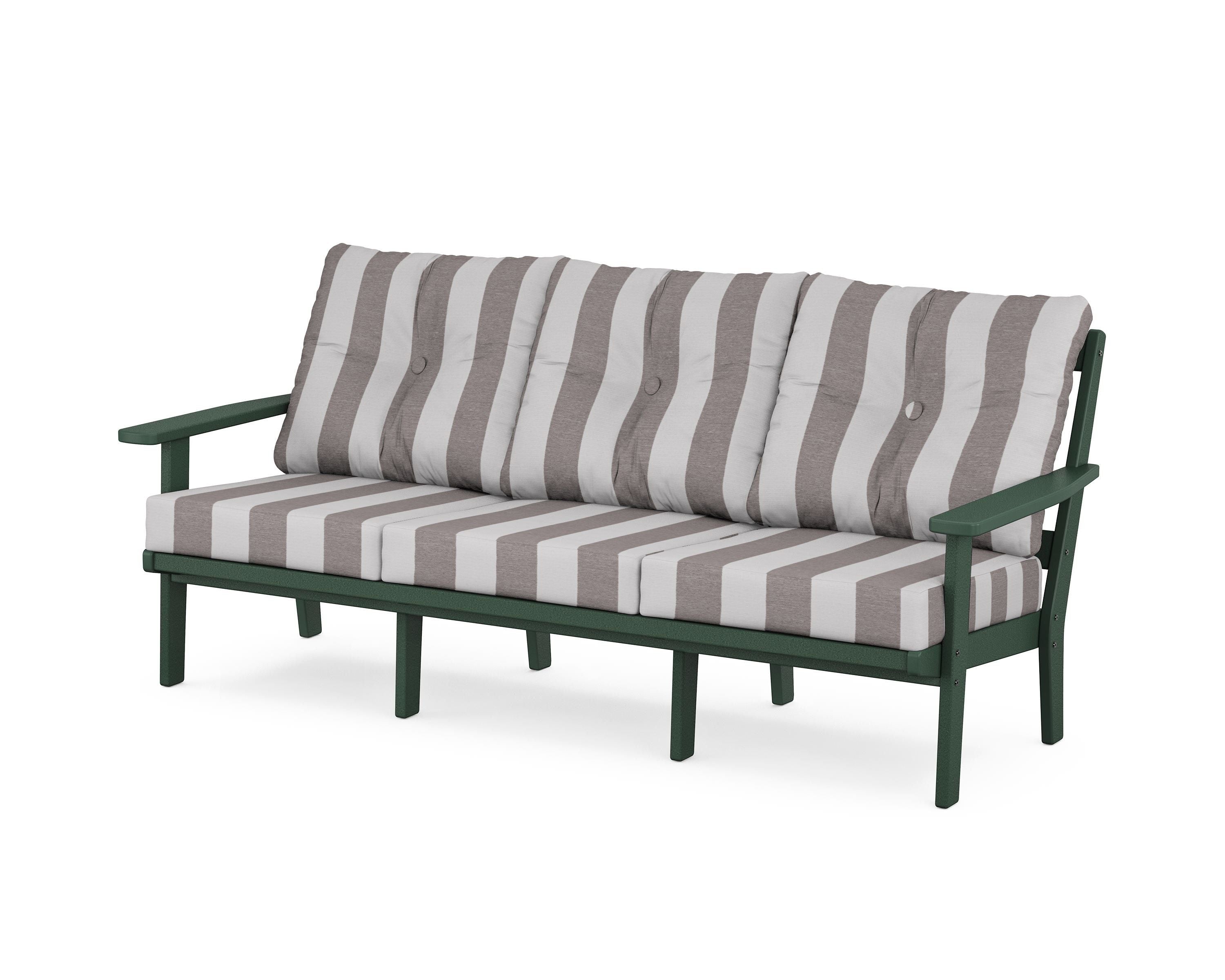POLYWOOD® Prairie Deep Seating Sofa in Green / Cabana Stripe Grey Mist