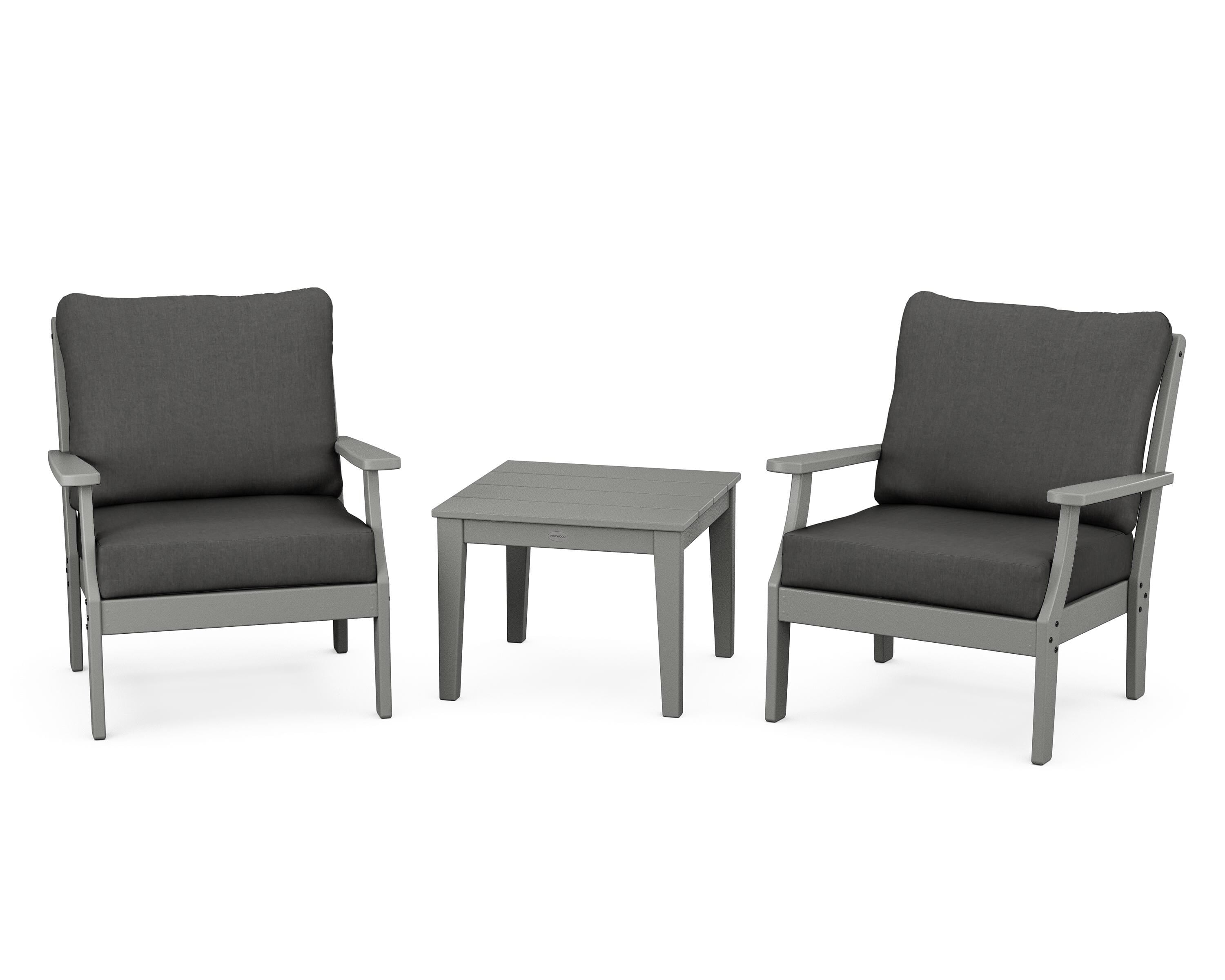 POLYWOOD® Braxton 3-Piece Deep Seating Set in Slate Grey / Spectrum Carbon