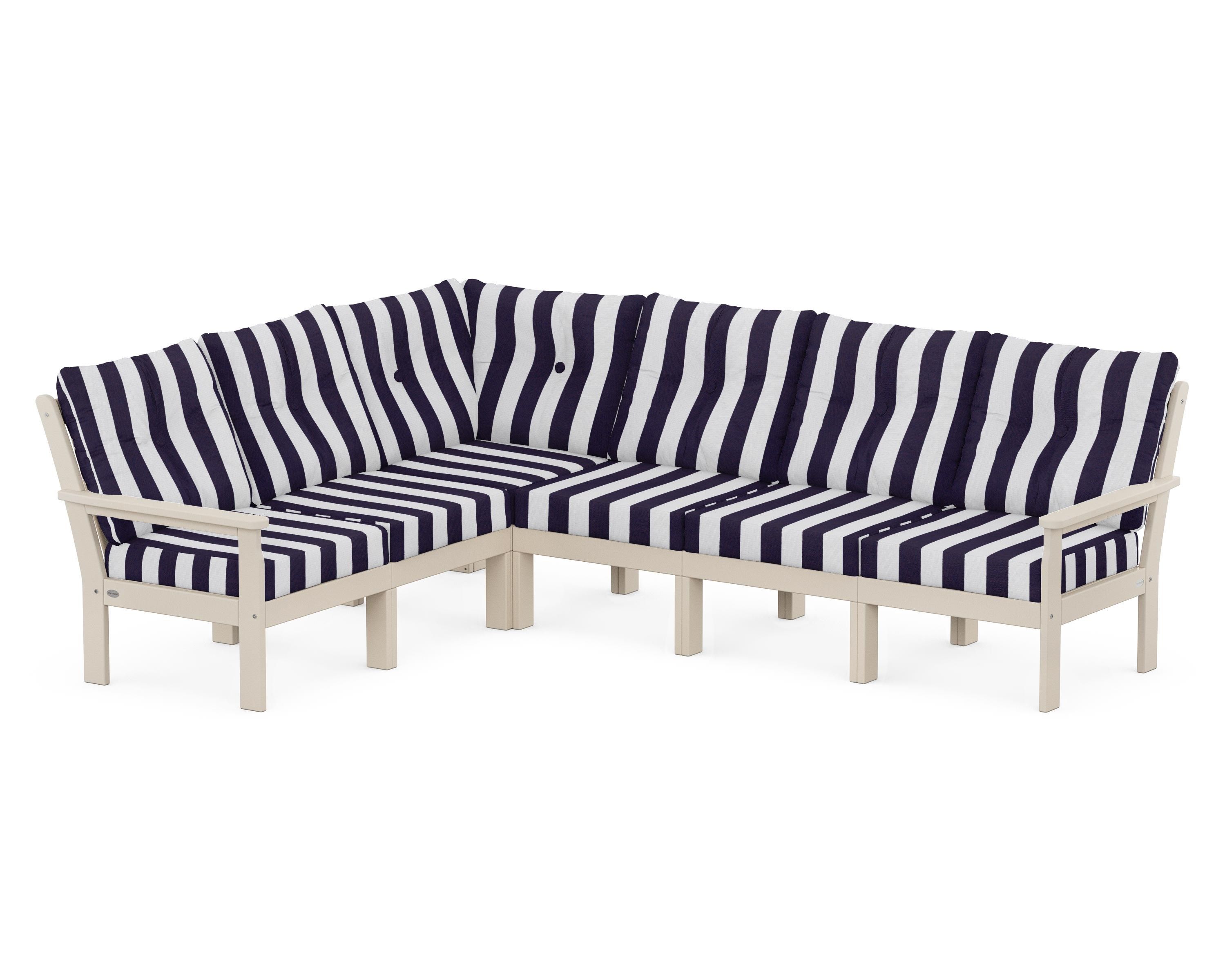 POLYWOOD® Vineyard 6-Piece Sectional in Sand / Cabana Stripe Navy