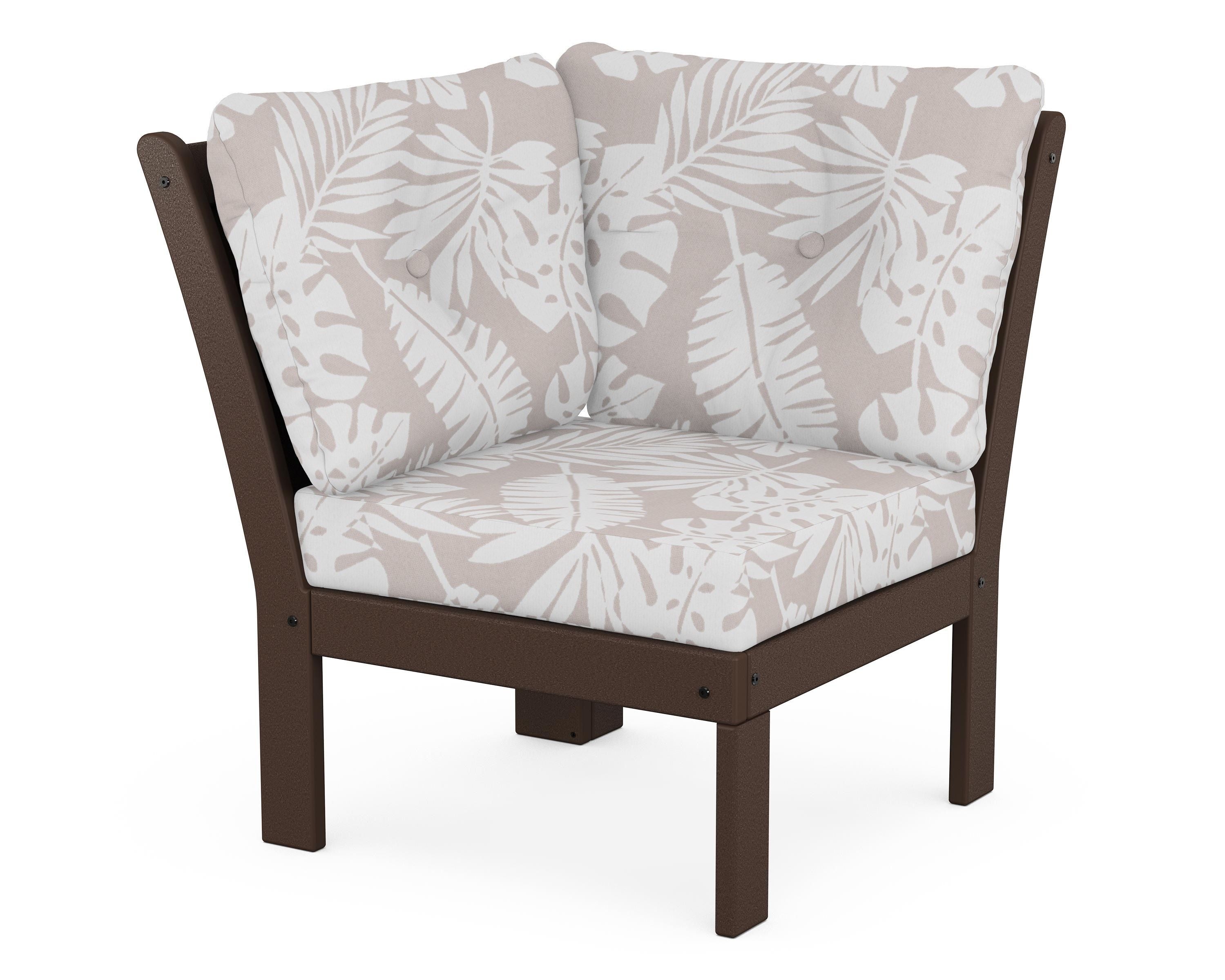POLYWOOD® Vineyard Modular Corner Chair in Mahogany / Leaf Dune Burlap