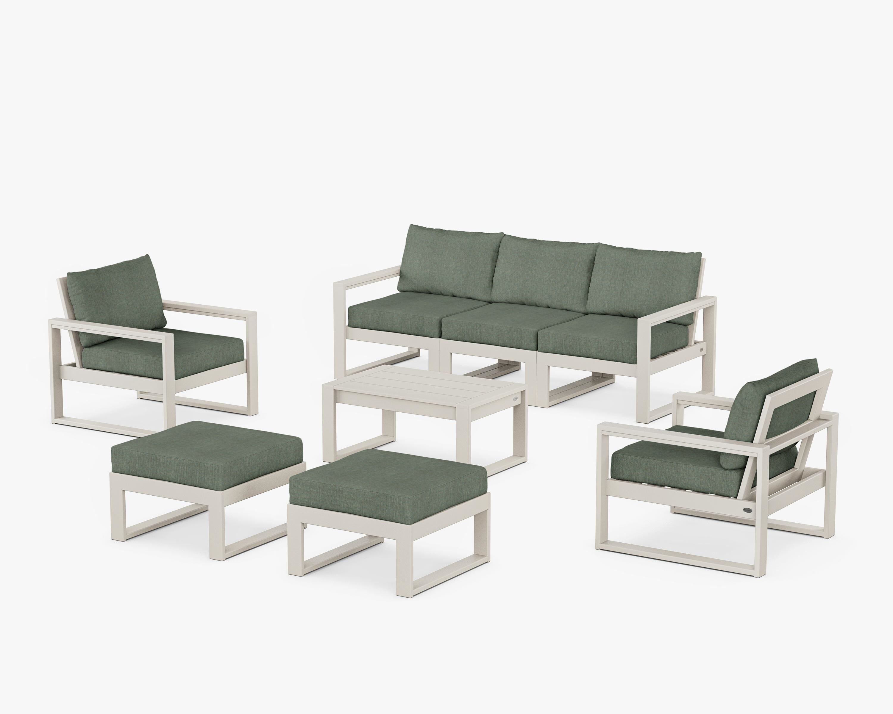 POLYWOOD® EDGE Sectional 8-Piece Lounge Sofa Set in Sand / Cast Sage