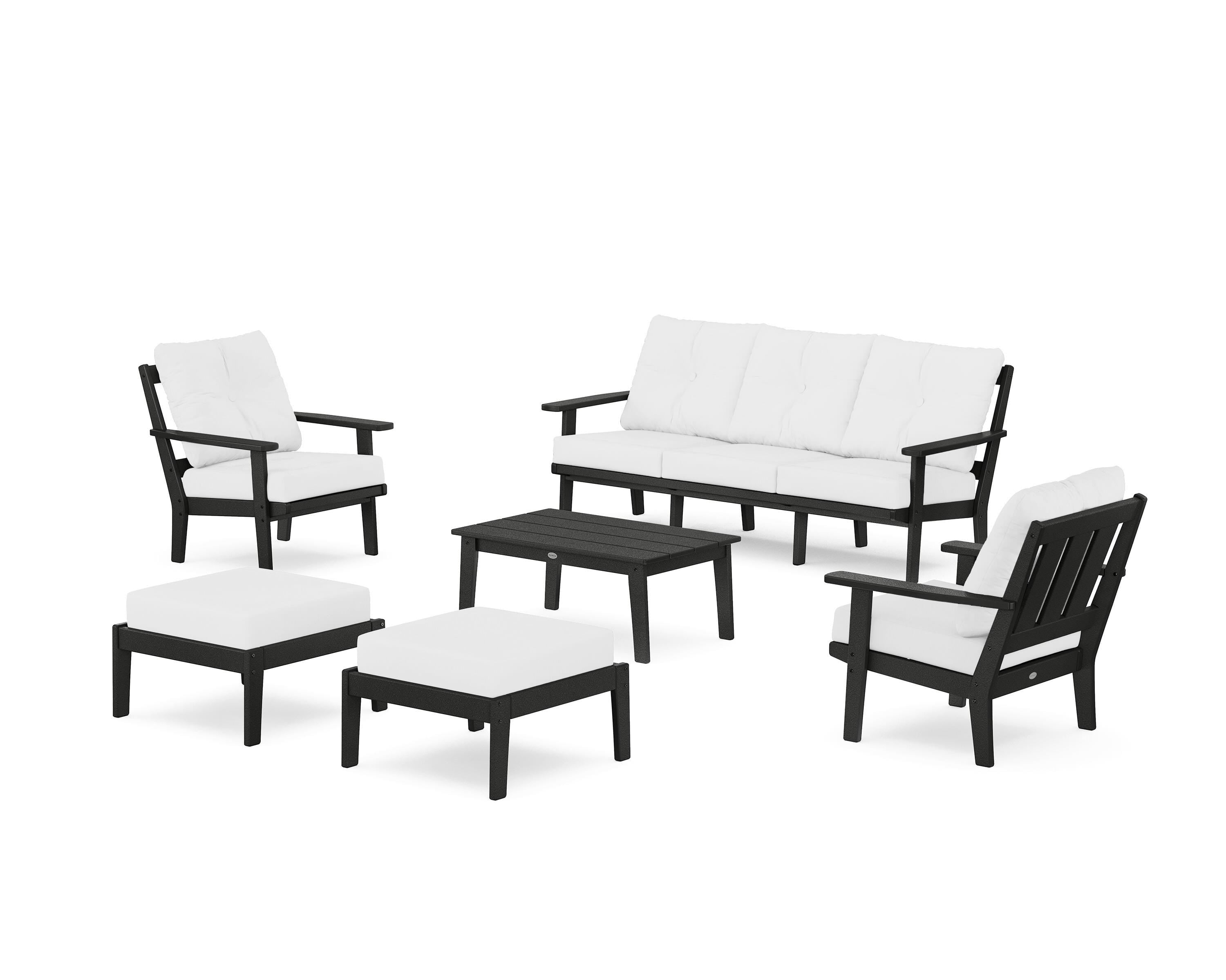 POLYWOOD® Oxford 6-Piece Lounge Sofa Set in Black / Natural