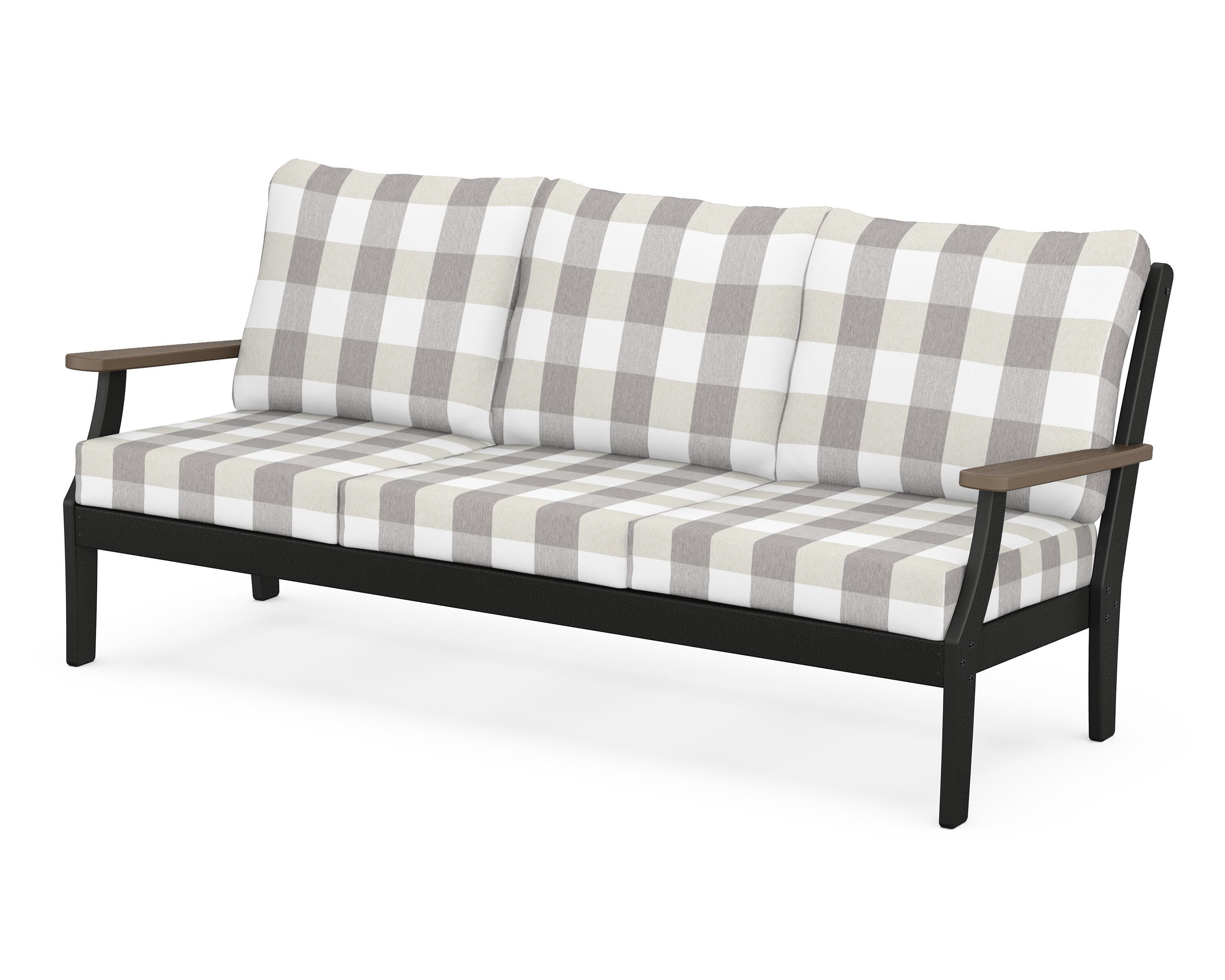 POLYWOOD® Braxton Deep Seating Sofa in Black / Kona / Buffalo Plaid Grey Mist