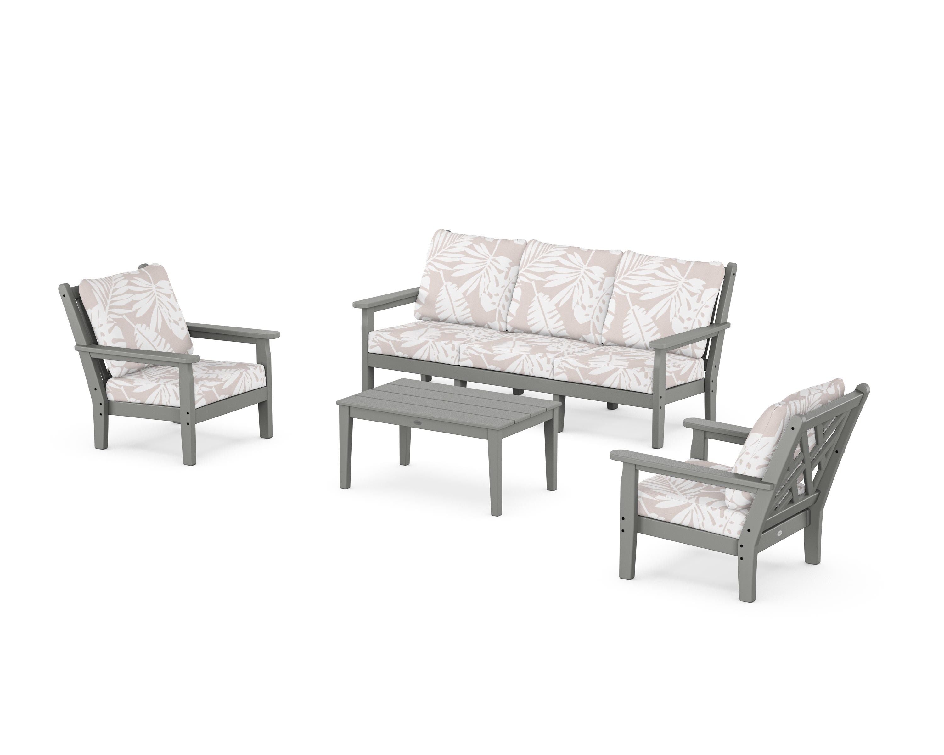 POLYWOOD® Chippendale 4-Piece Deep Seating Set with Sofa in Slate Grey / Leaf Dune Burlap
